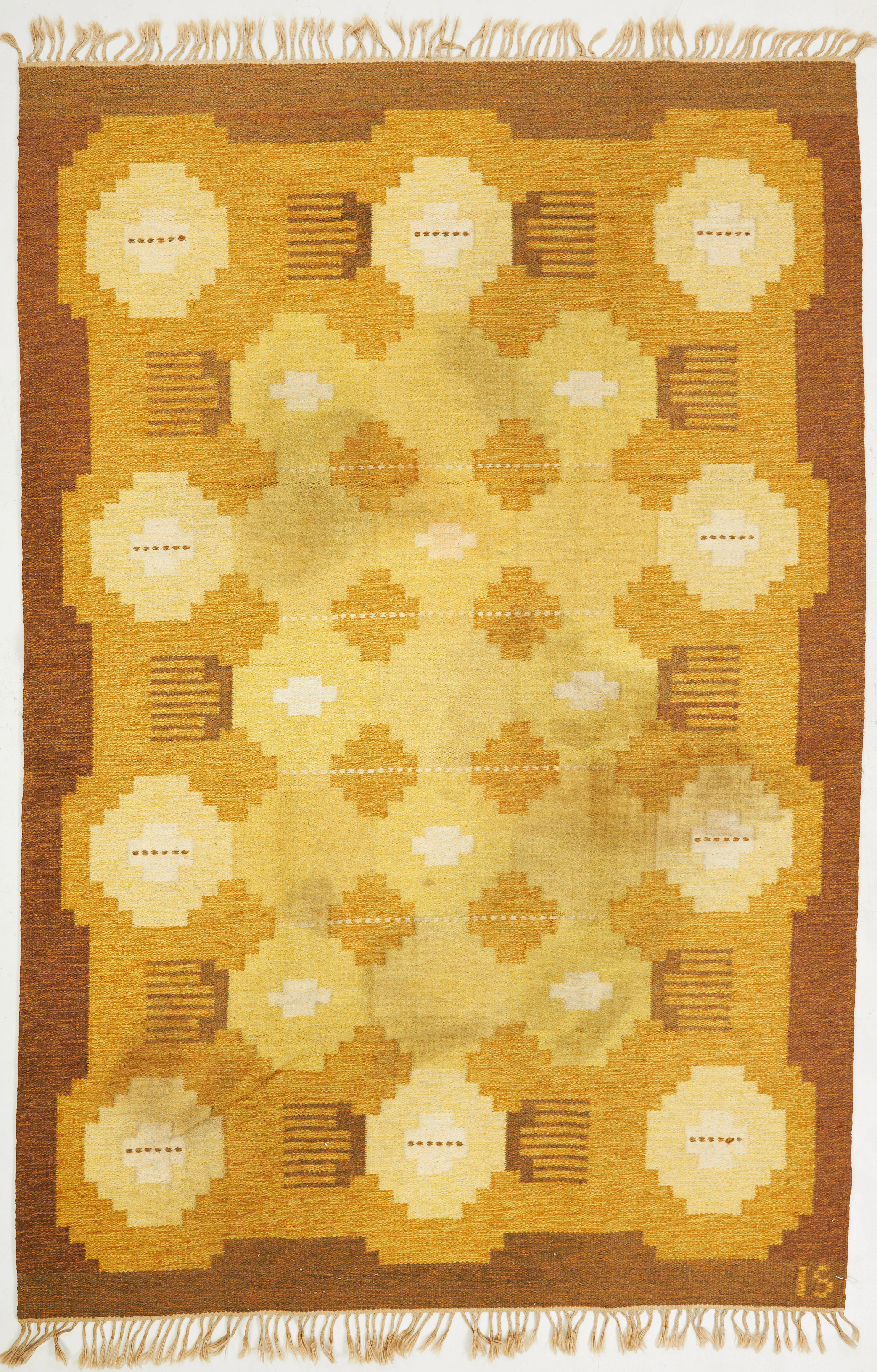INGEGERD SILOW. RÖLLAKAN, gul botten, monogramsignerad IS, 240 x 160 cm.