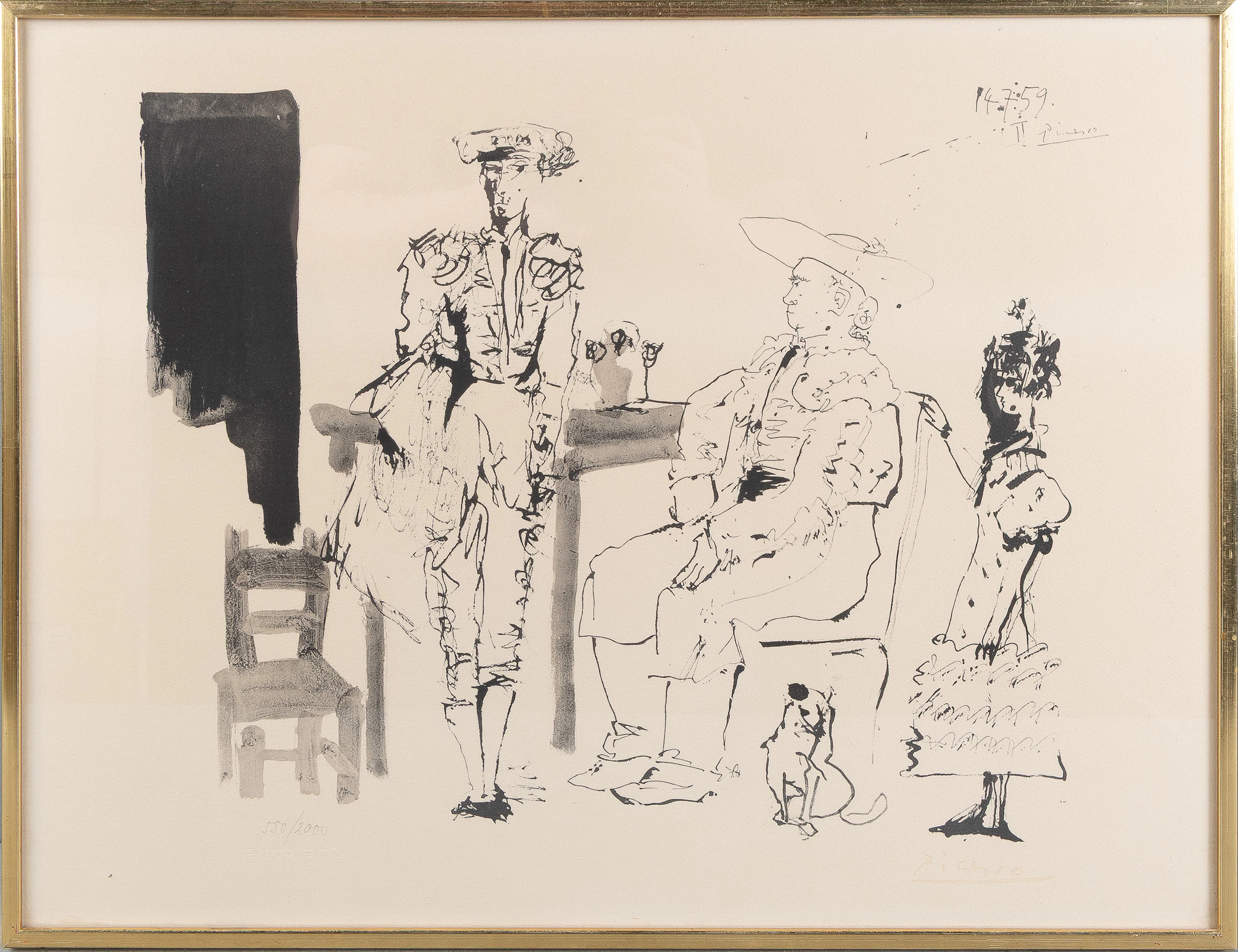 PABLO PICASSO. Litografi, efter, "Deux Picadors et Femme", signerad