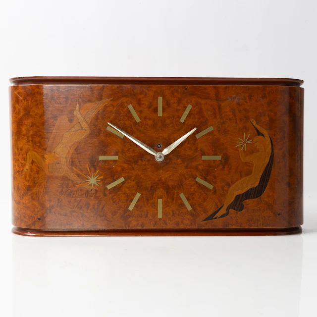 VÄGGUR, Swedish Modern, 1940-tal, fanerad med bl.a. mahogny och rotfaner