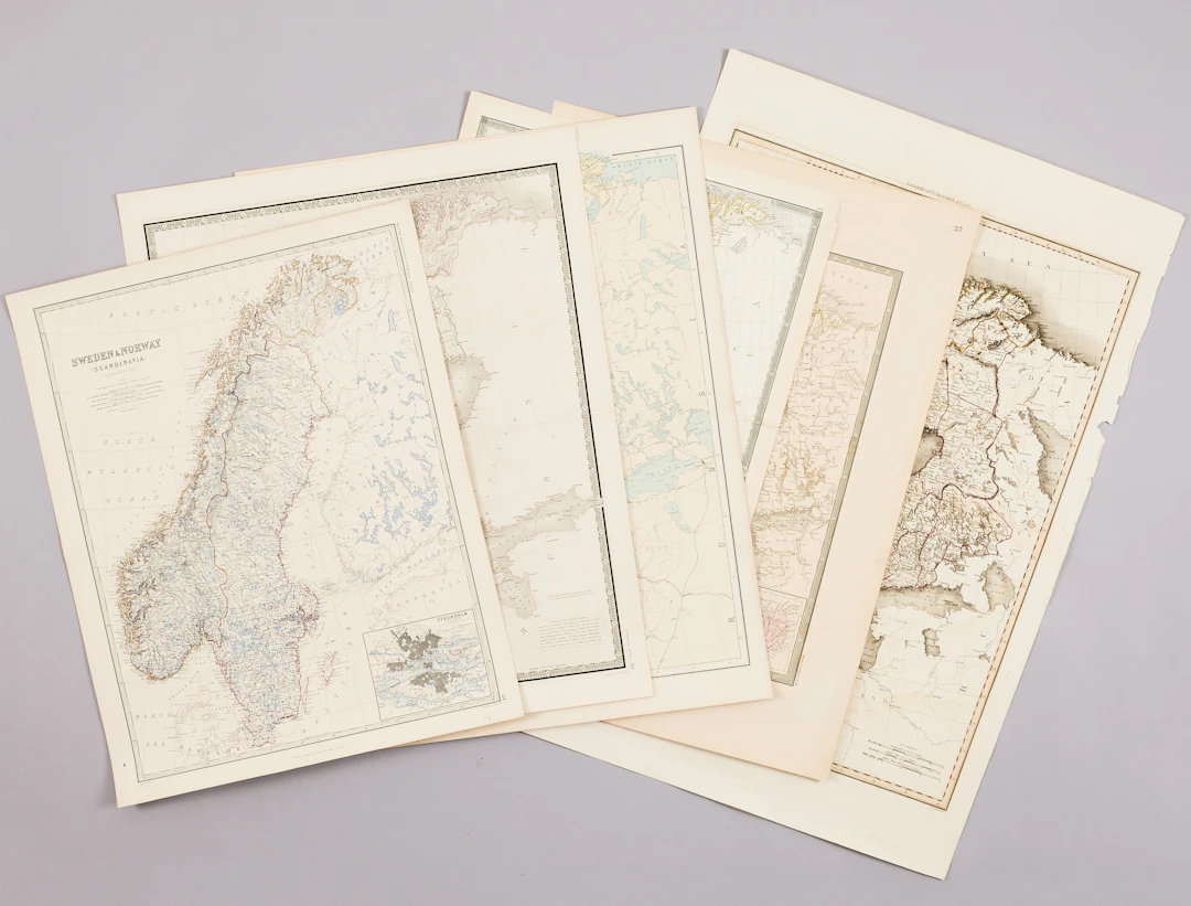6 KARTOR ÖVER SKANDINAVIEN, 1800-TAL, bl.a. Johnston, Neele m.fl.