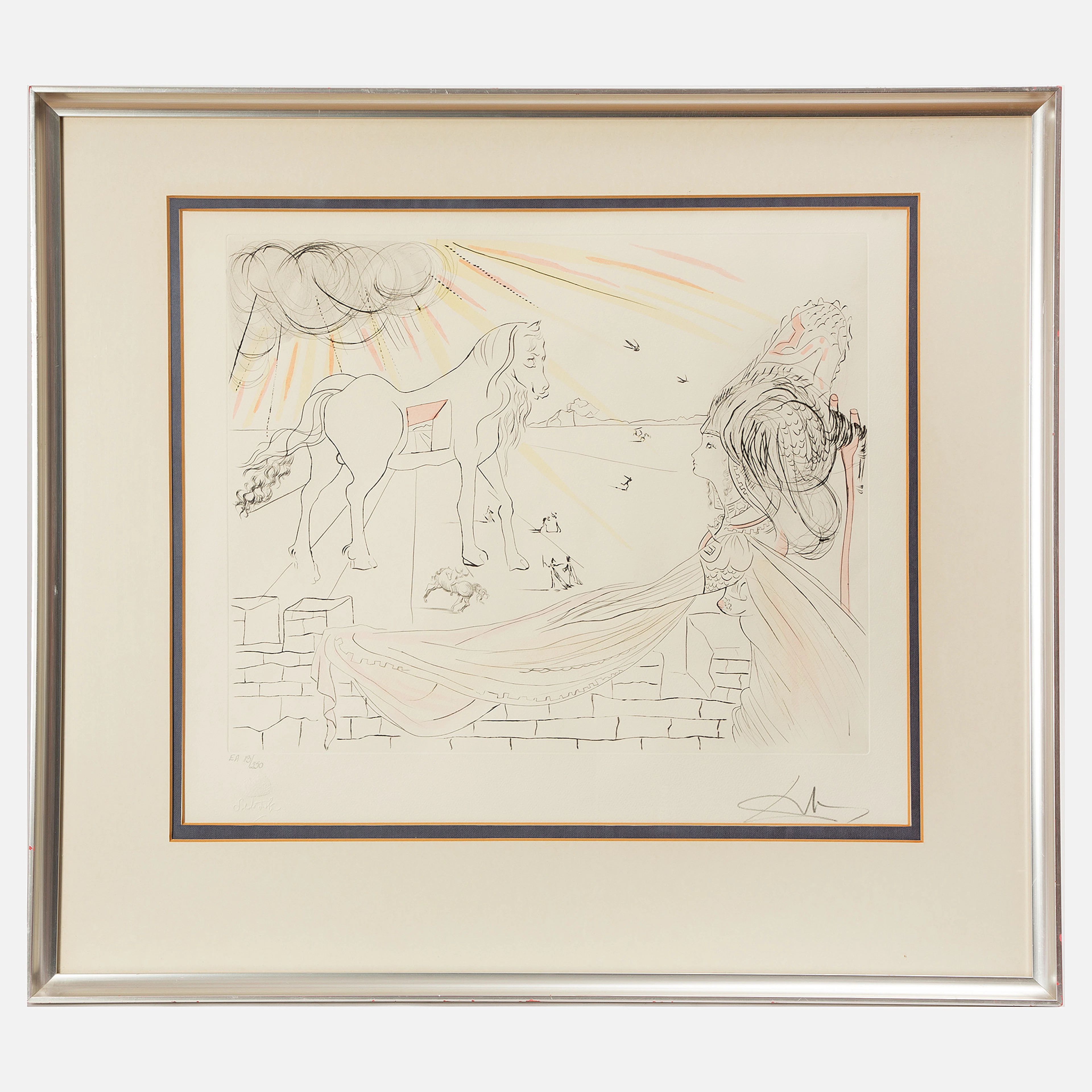 SALVADOR DALÍ. "Hélène et le cheval de Troie", etsning, kolorerad
