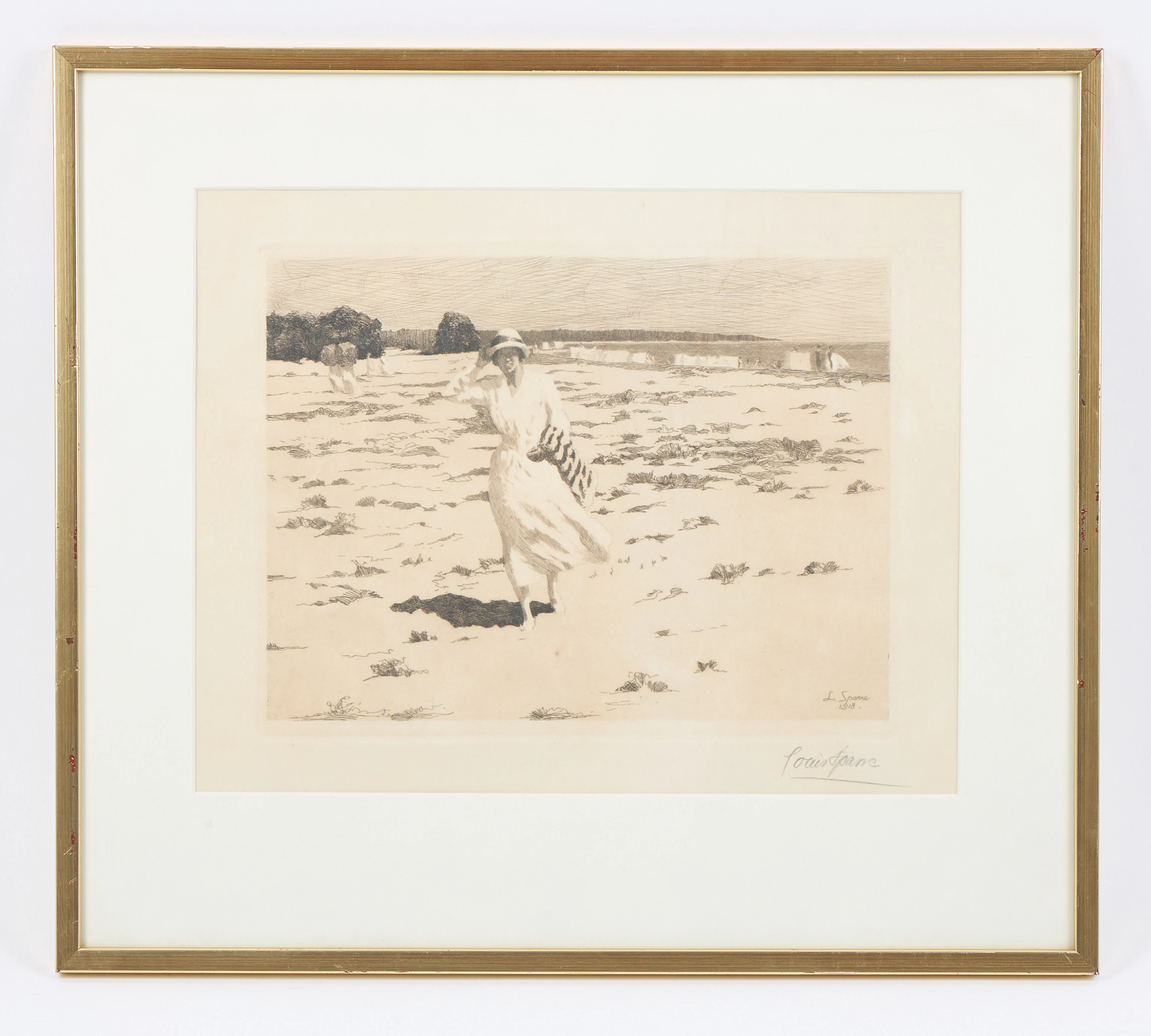 LOUIS SPARRE (1863-1964). Solig dag på stranden, signerad samt i trycket