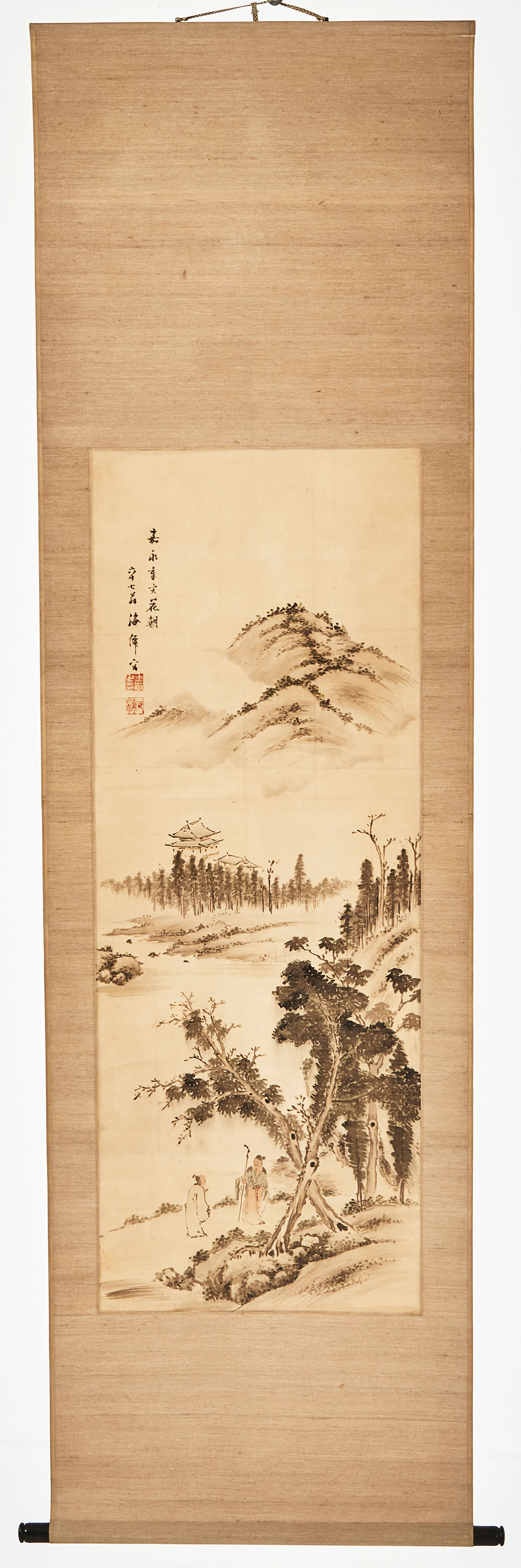 RULLMÅLNING, Kina/Japan, 1900-talets första hälft, motiv av bergslandskap.
