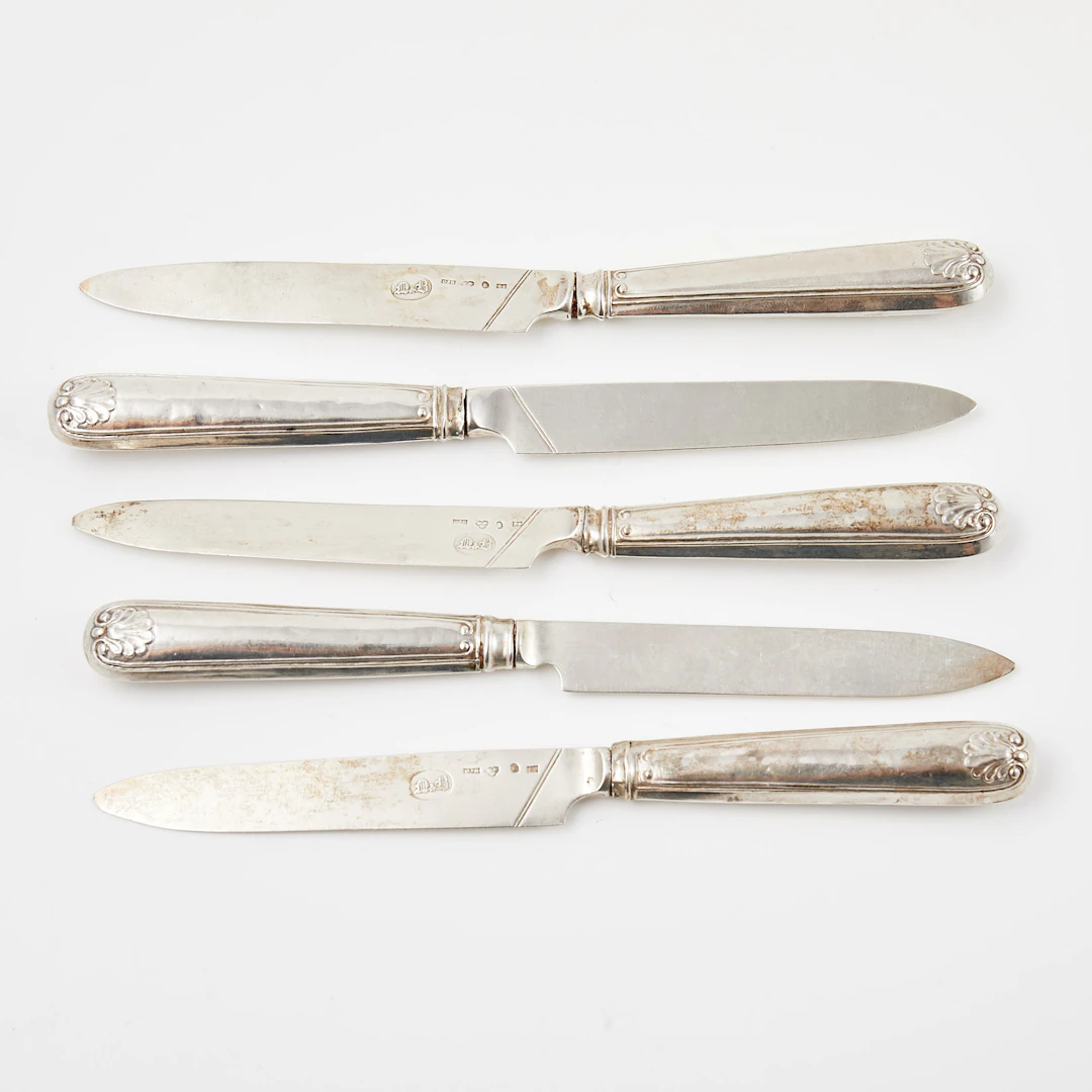FRUKTKNIVAR, 5 st, silver, snäckmodell, Stockholm, 1848.