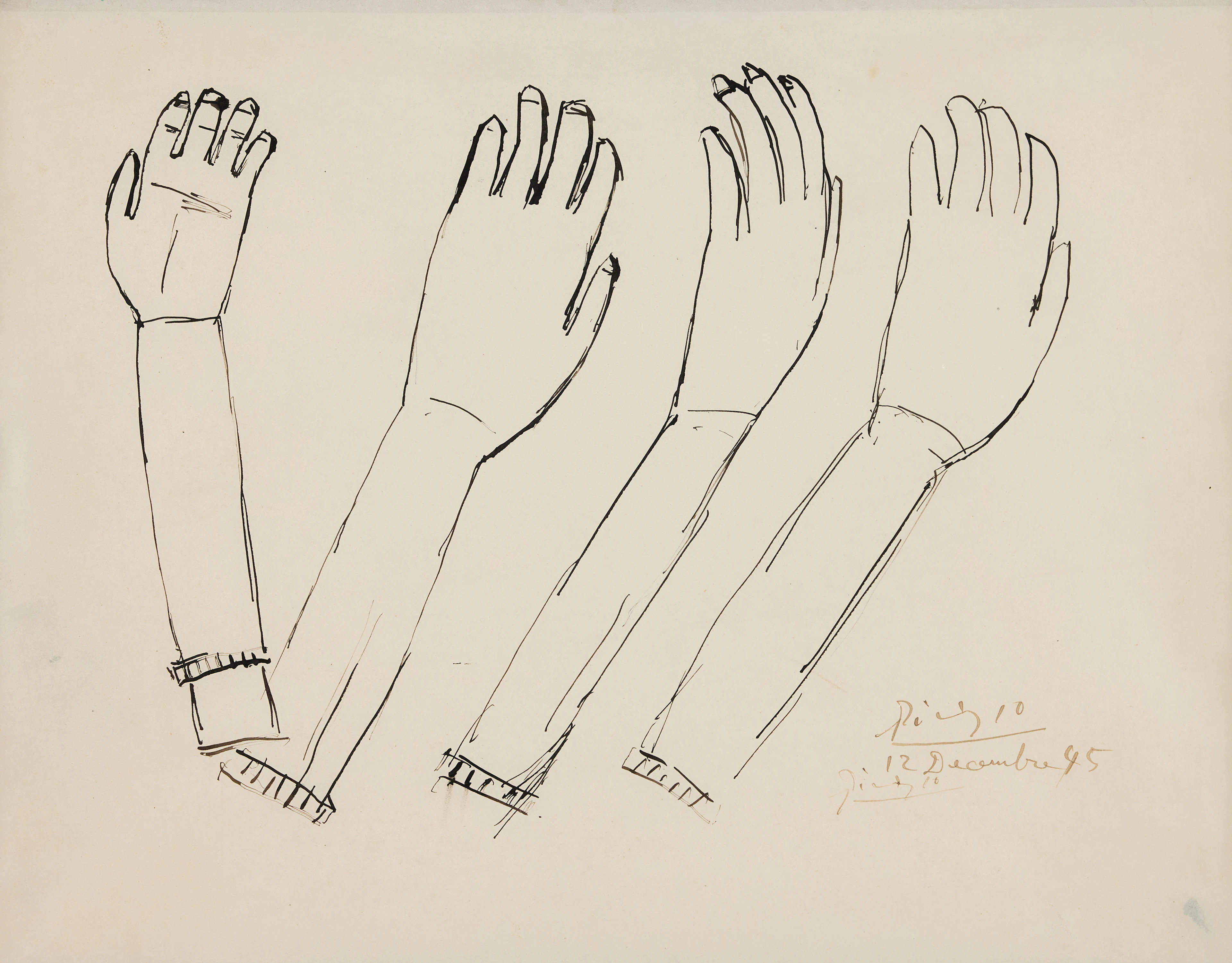 PABLO PICASSO. ”Études d’après une main en bois de l’ile de paques”.