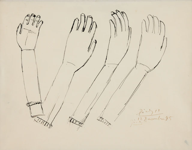 PABLO PICASSO. ”Études d’après une main en bois de l’ile de paques”.