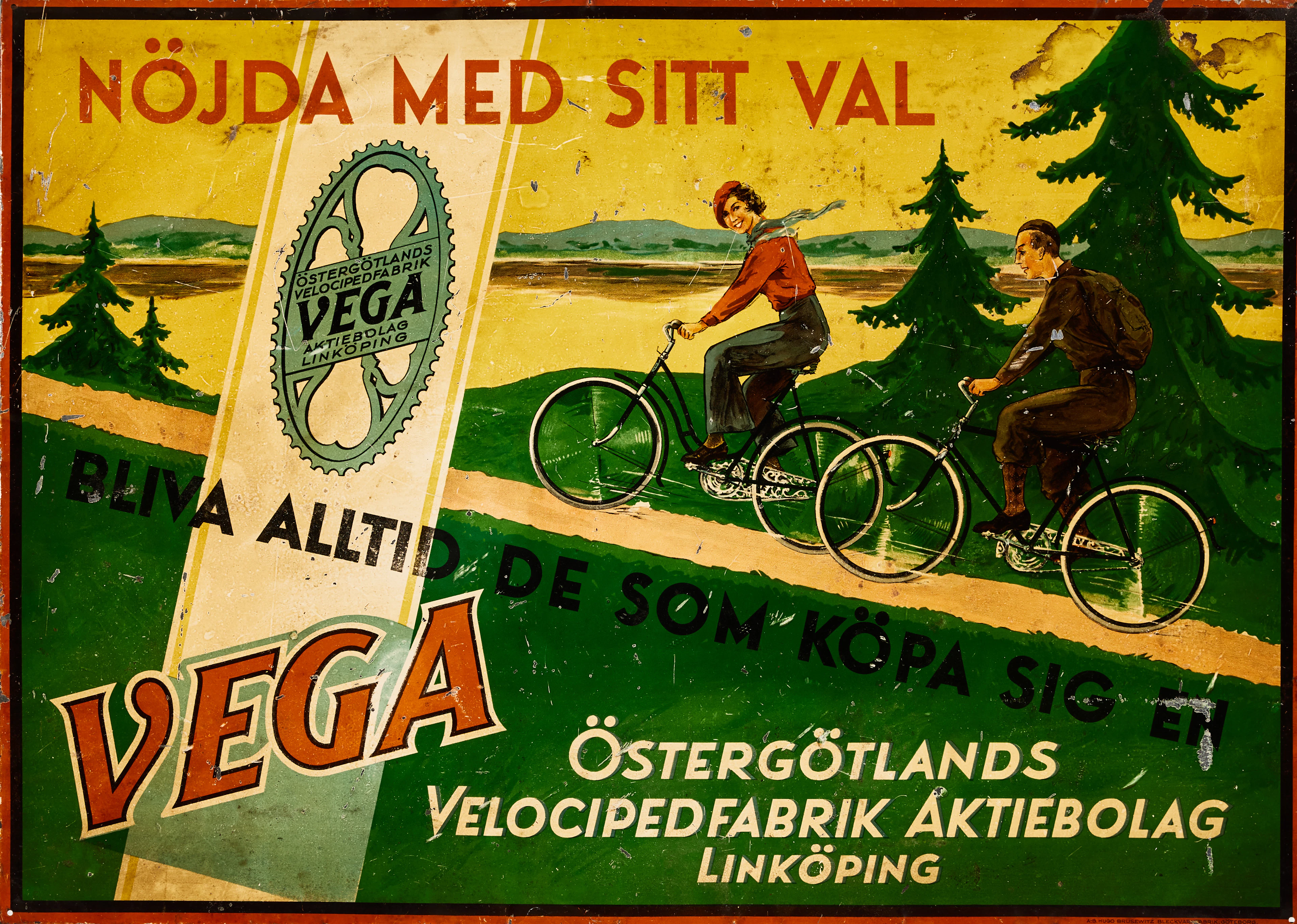 VEGA, skylt, litograferad plåt, 1920-tal, Linköping.