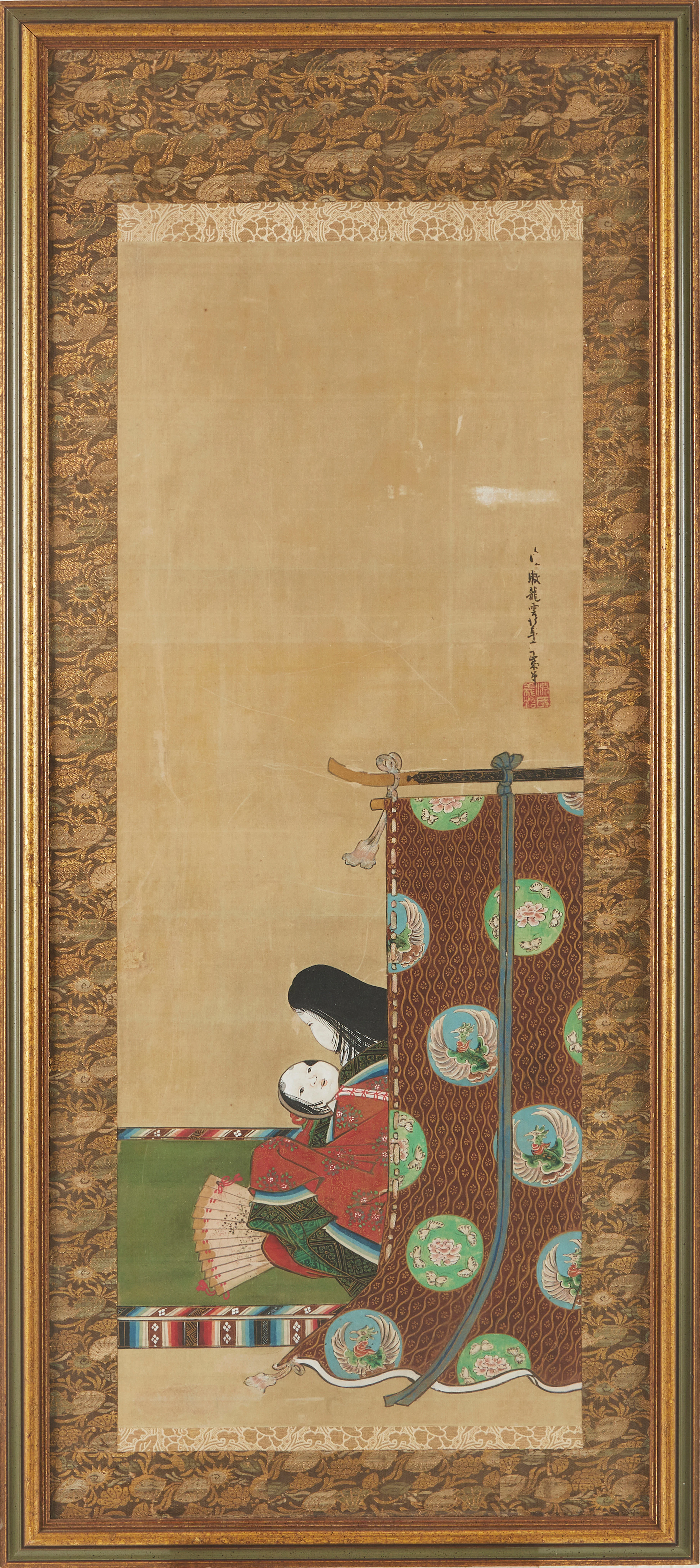 MÅLNING, Japan, tidigt 1900-tal, motiv av kvinna med spegel.