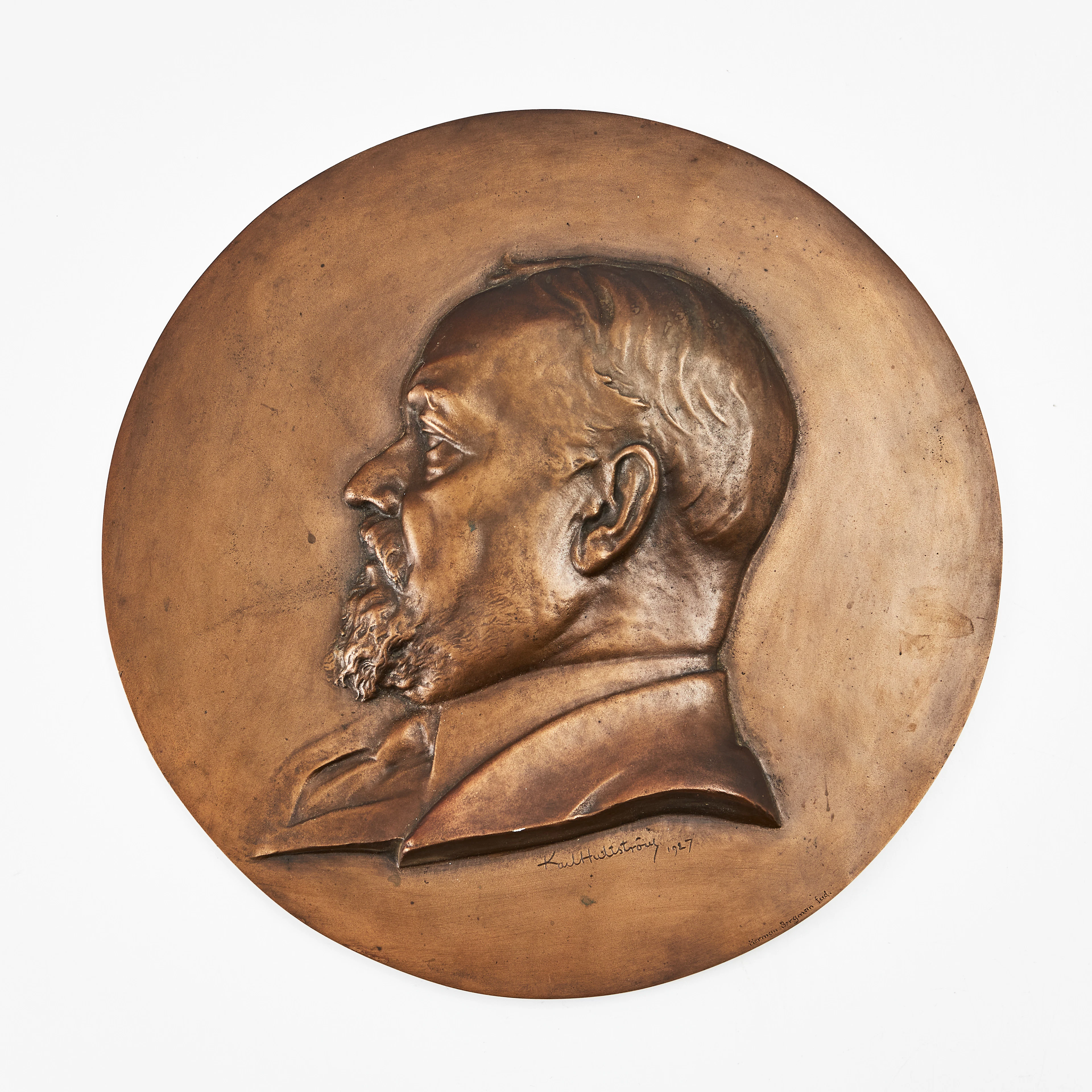 KARL HULTSTRÖM. Porträtt, väggplakett, brons, 1927, Herman Bergman fud.