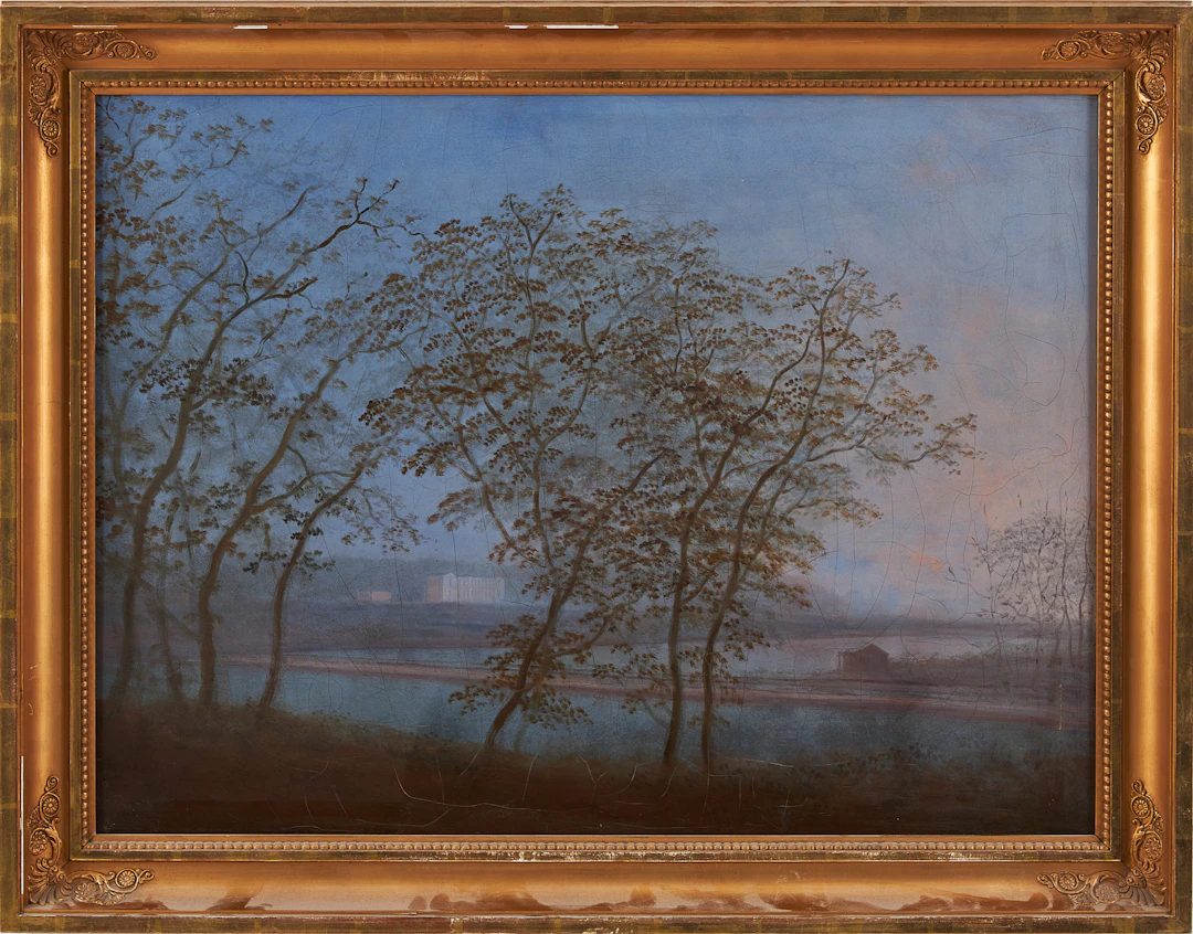 OKÄND KONSTNÄR, 1800-talets andra hälft, skymningslandskap med slott