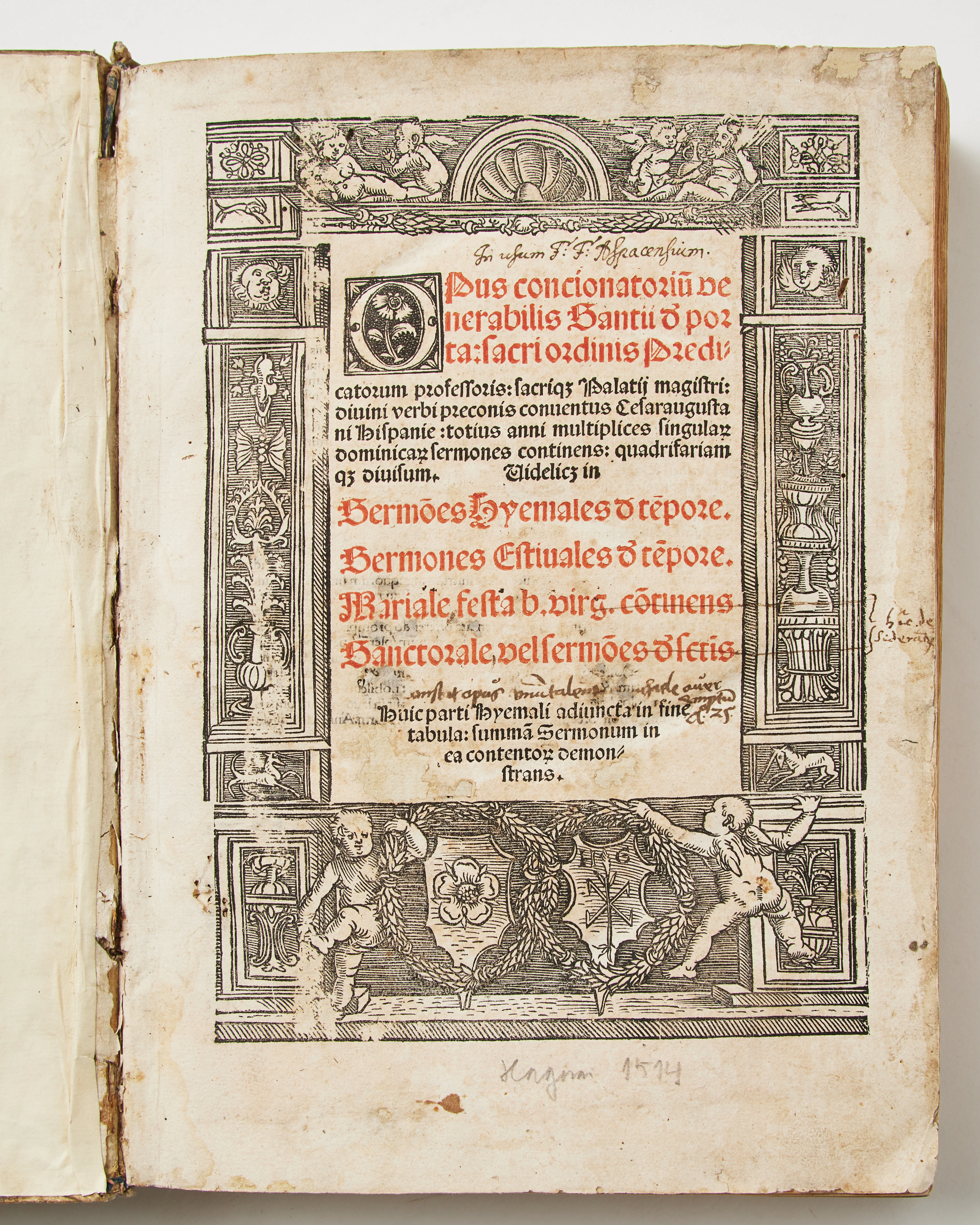 COLLECTION OF SERMONS BY SANCTIUS DE PORTA, 1514.