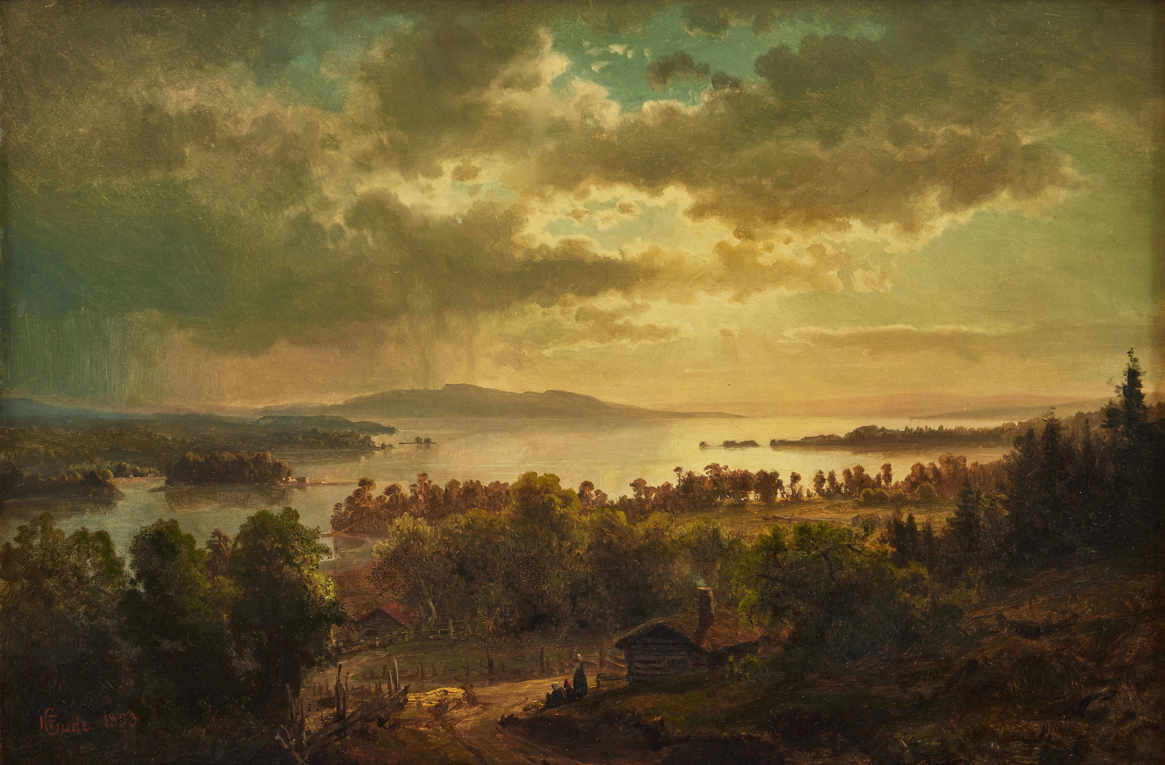 HANS FREDRIK GUDE (NORWAY 1825‑1903). "Storm clouds over landscape".