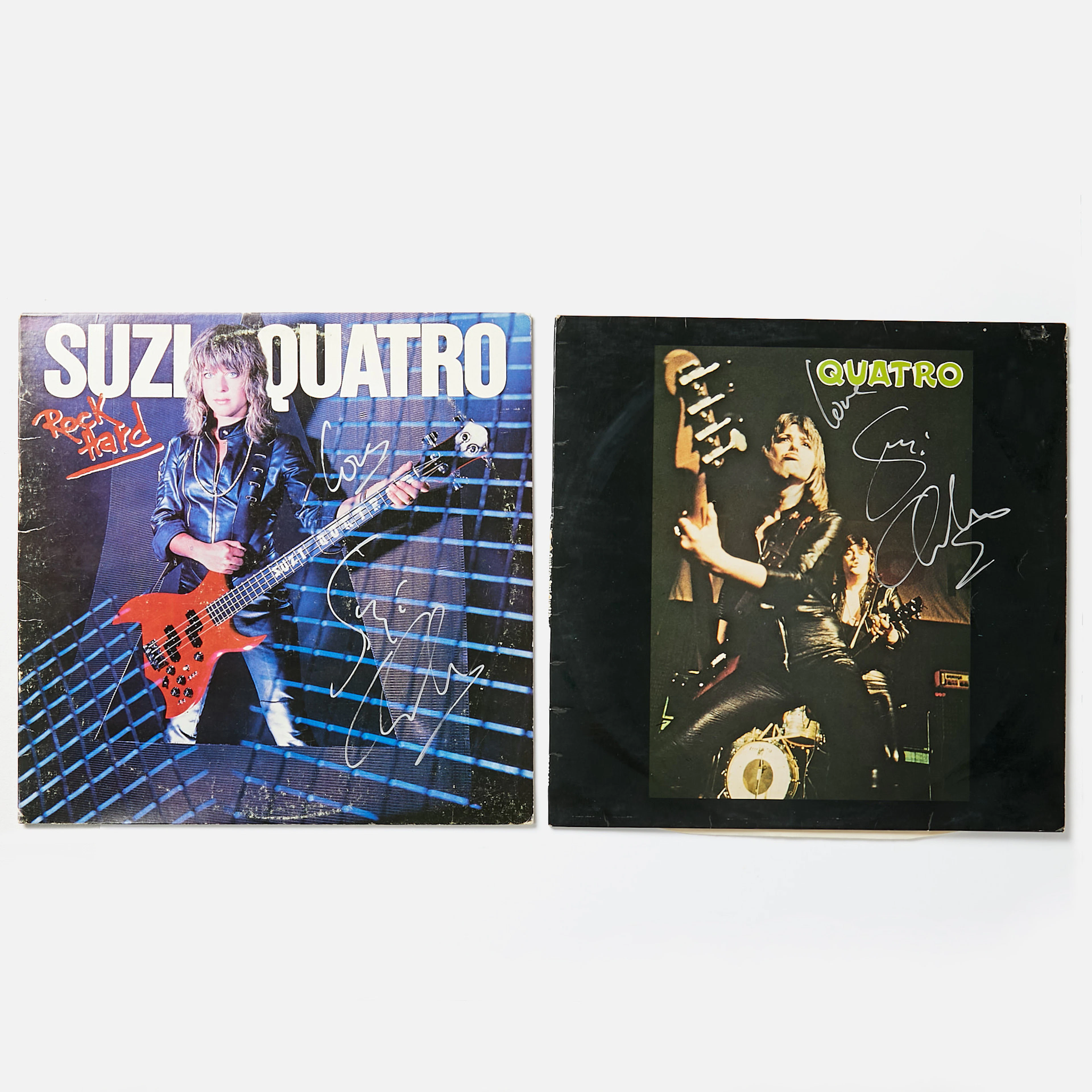 SUZI QUATRO, (Suzi Quatro), signerade skivor, 2 styck, LPs "Quatro"
