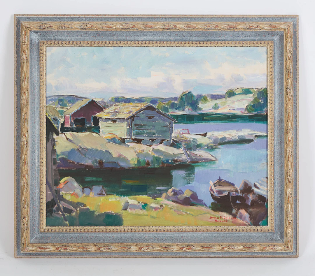 ARMAS MIKOLA. Vy från Brändö, signerad samt daterad -80, olja på duk.