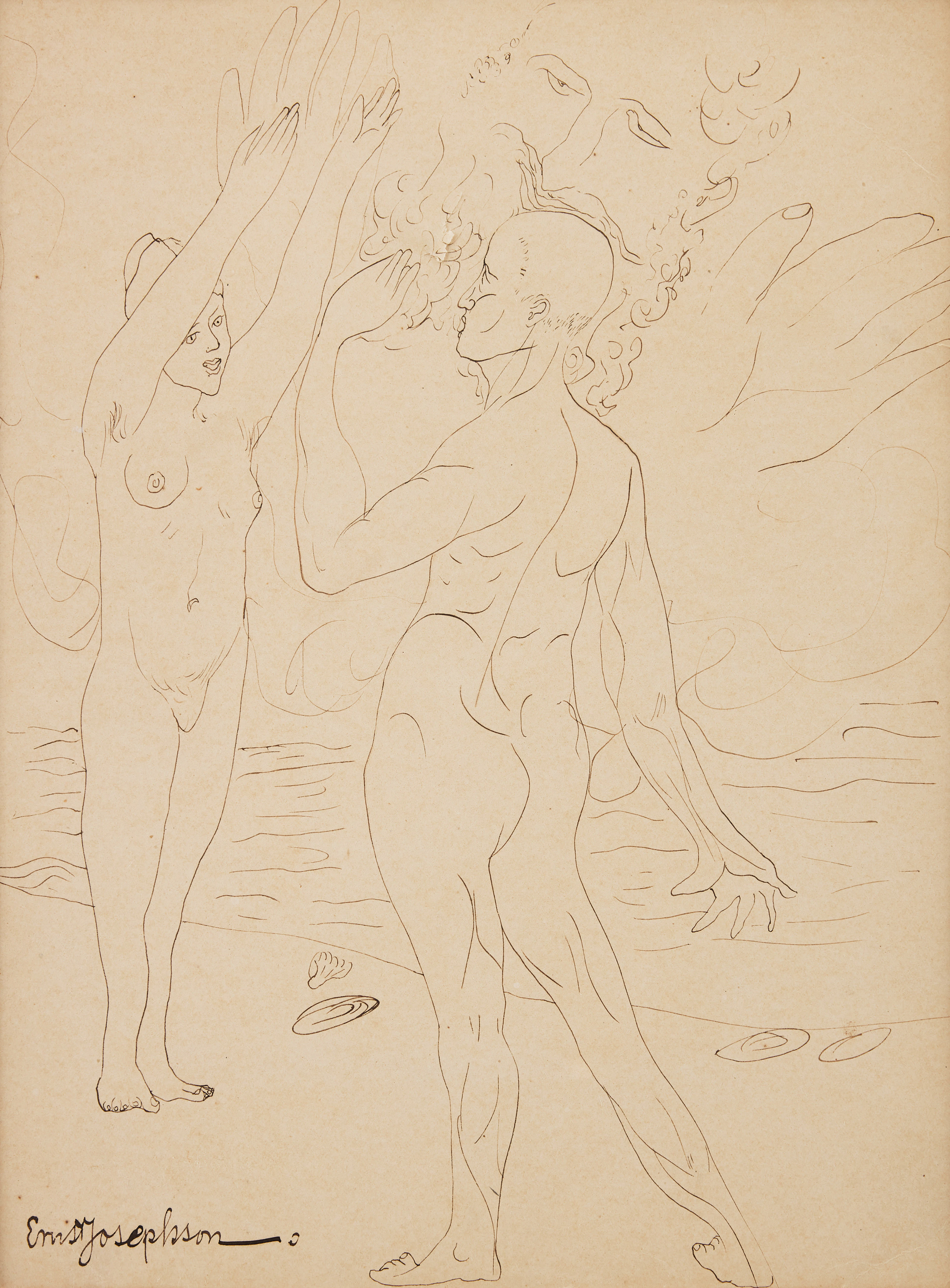 ERNST JOSEPHSON. Figurer på strand.