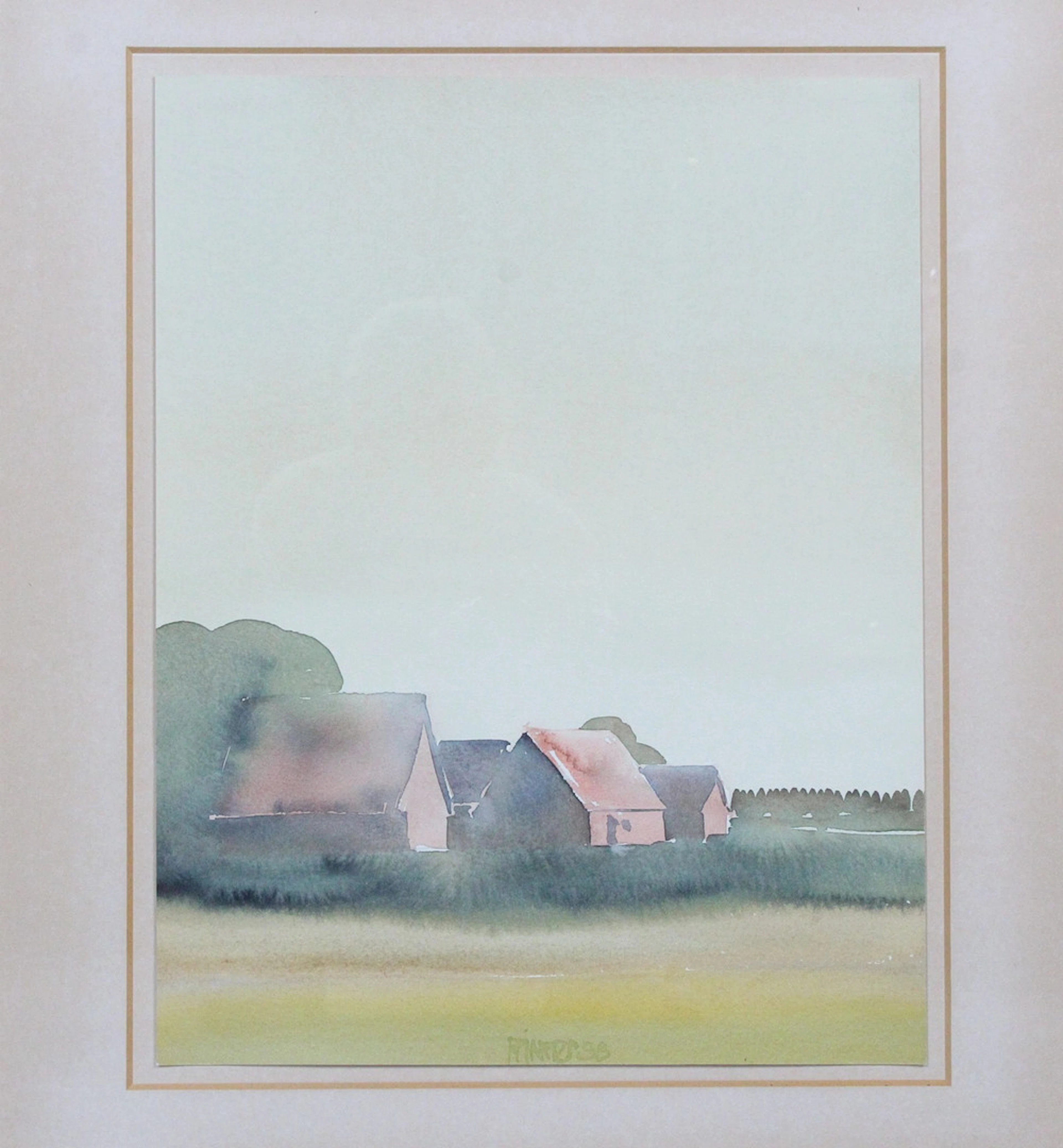 JÜRGEN REINERS. 'Hof mit Scheune, Niederrhein', Aquarell, signiert.