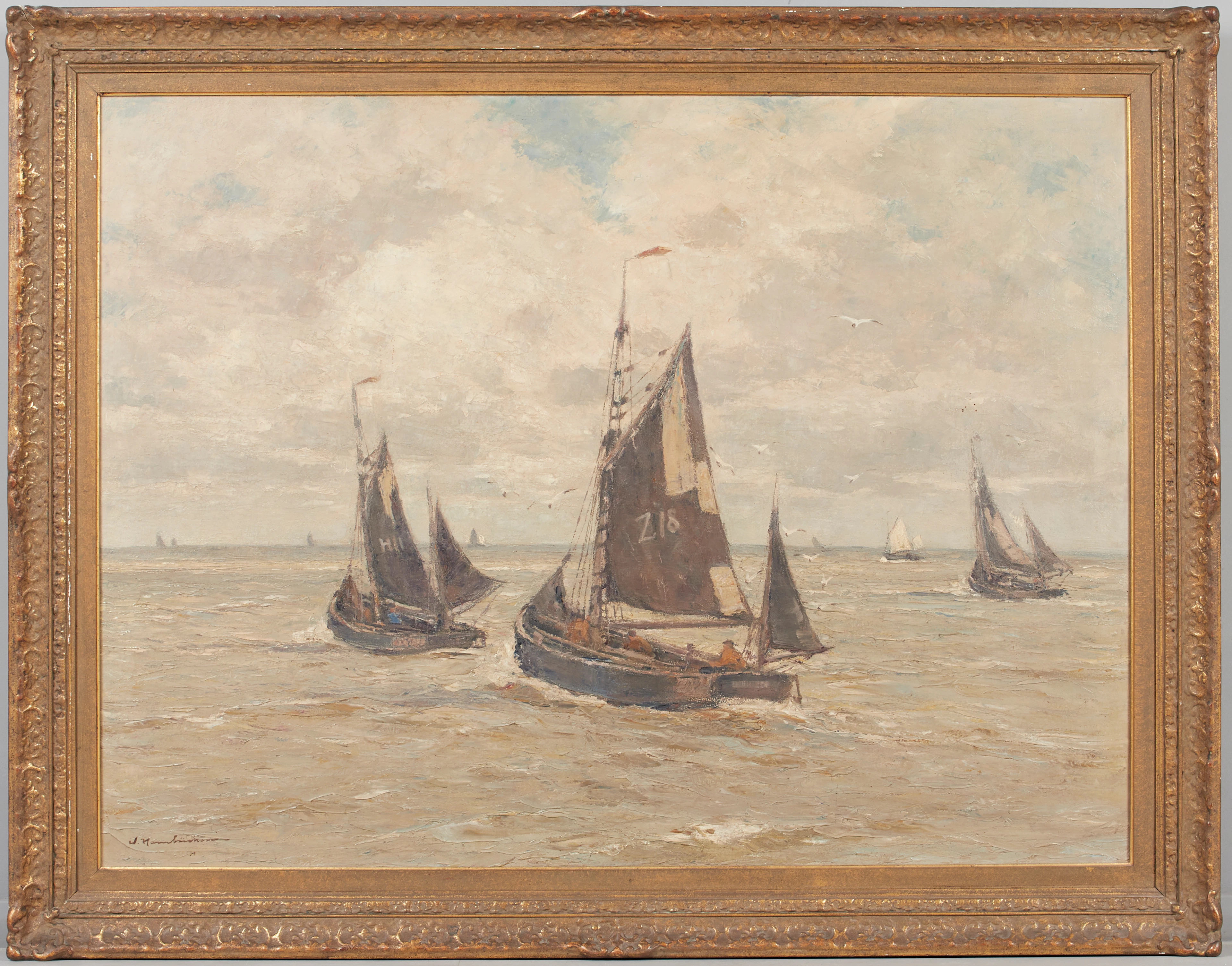WILHELM HAMBÜCHEN (1869-1939). Drei Segelboote, Ölgemälde.