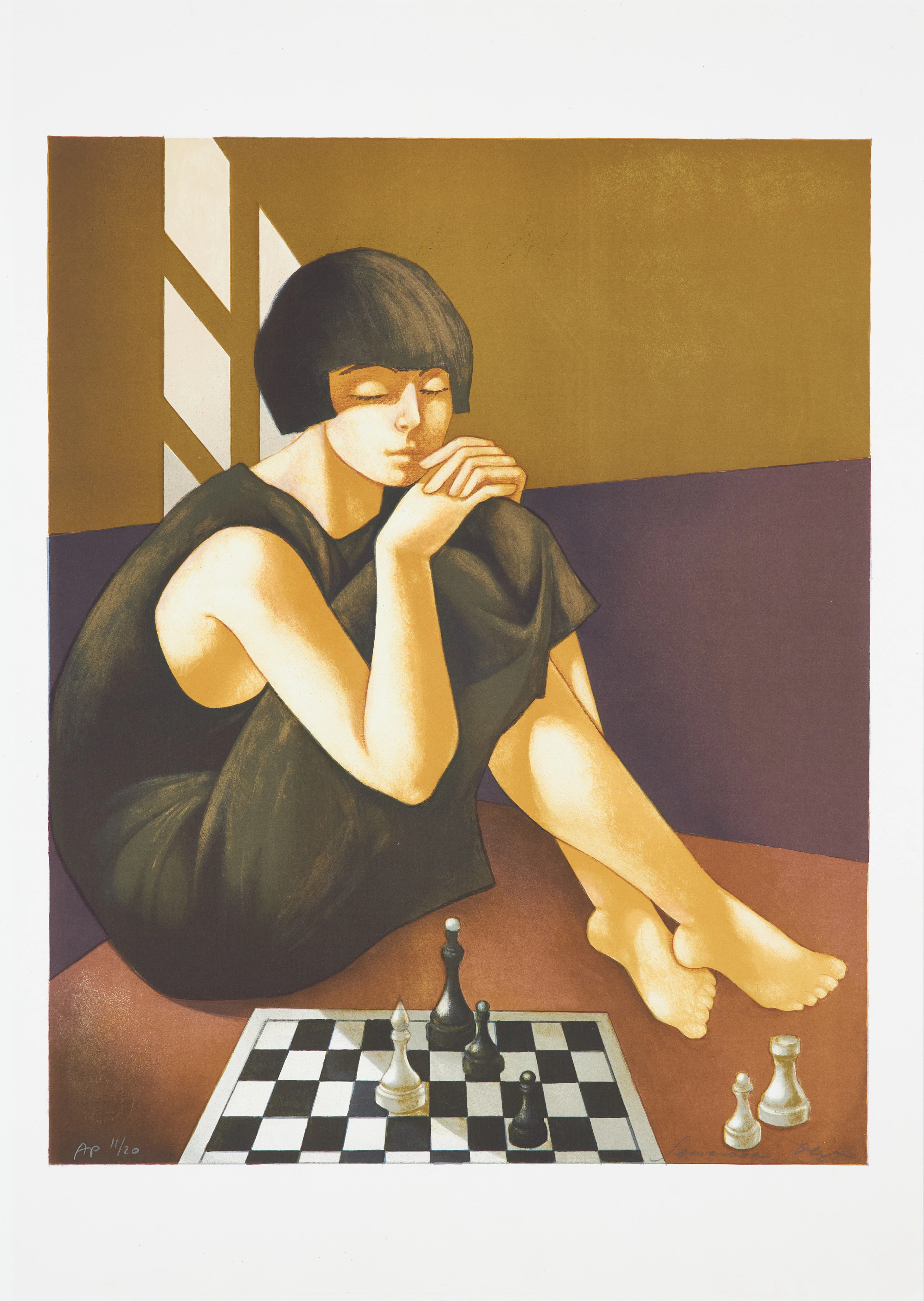 OLGA SEMENOVA. "Chess". färglitografi, signerad och numrerad AP 11/20.