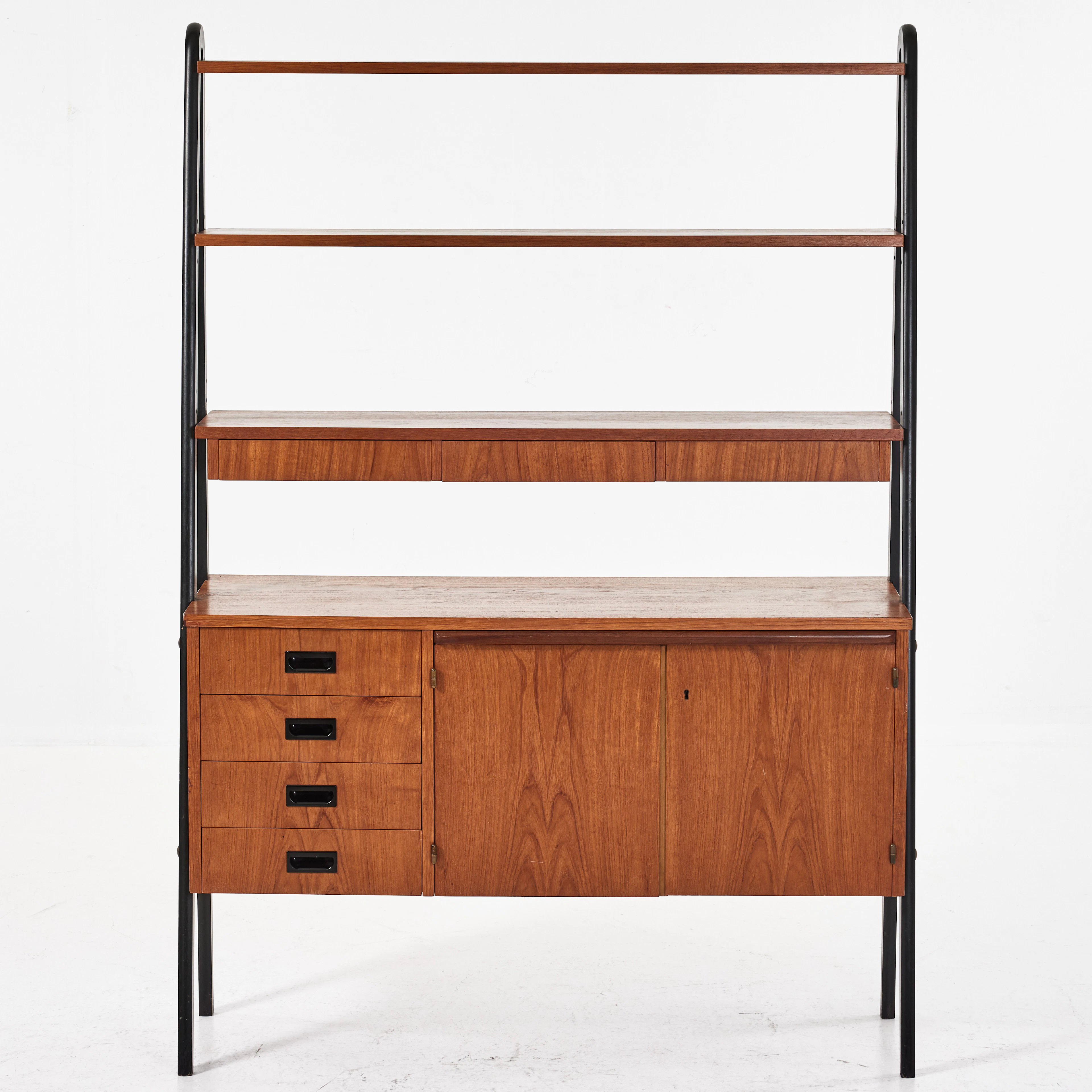 BOKHYLLA, med skåps- och låddel, 1960-tal, fanérat i teak.