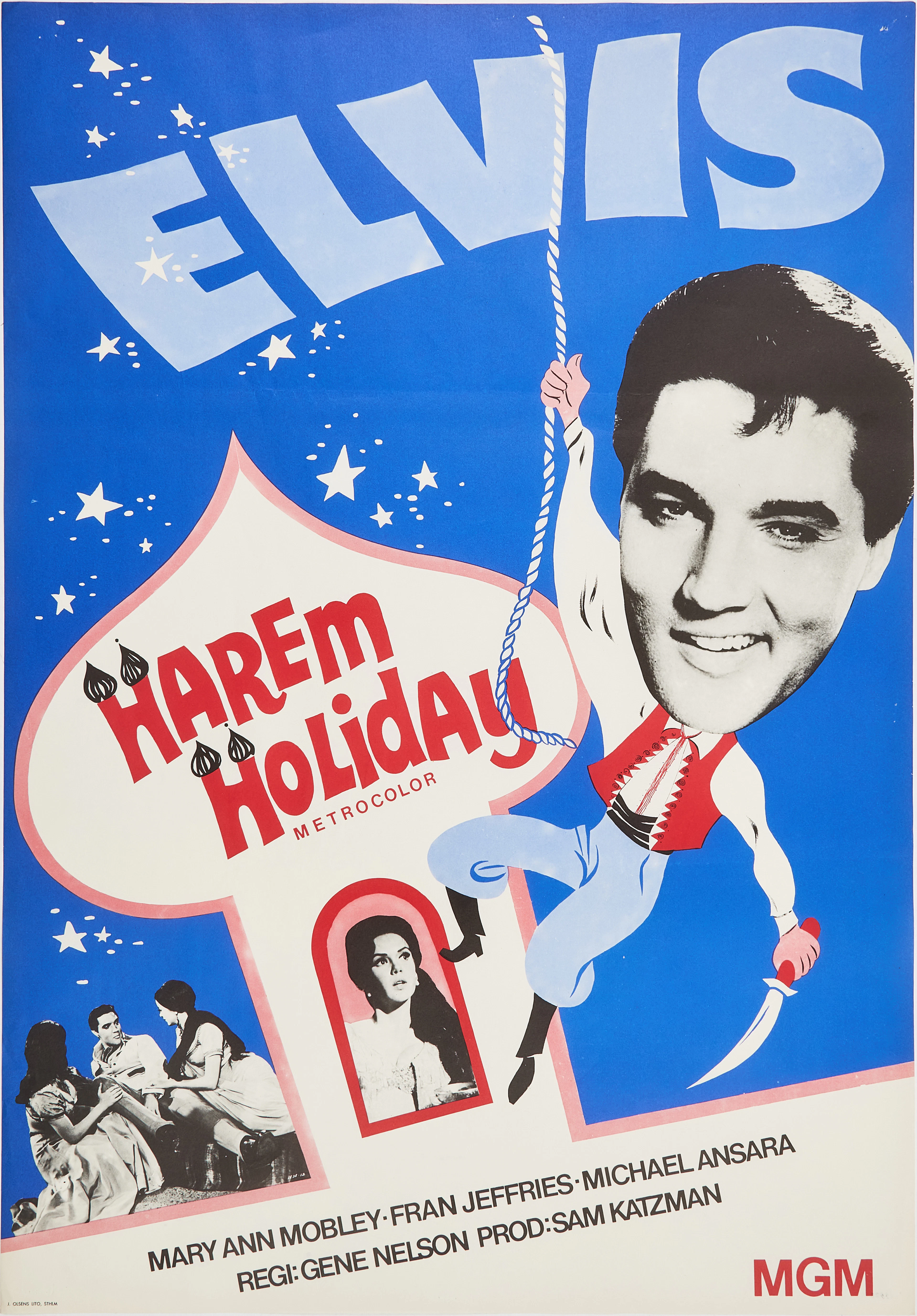 ELVIS PRESLEY. Filmaffisch "Harem holiday" J Olséns lito Stockholm.