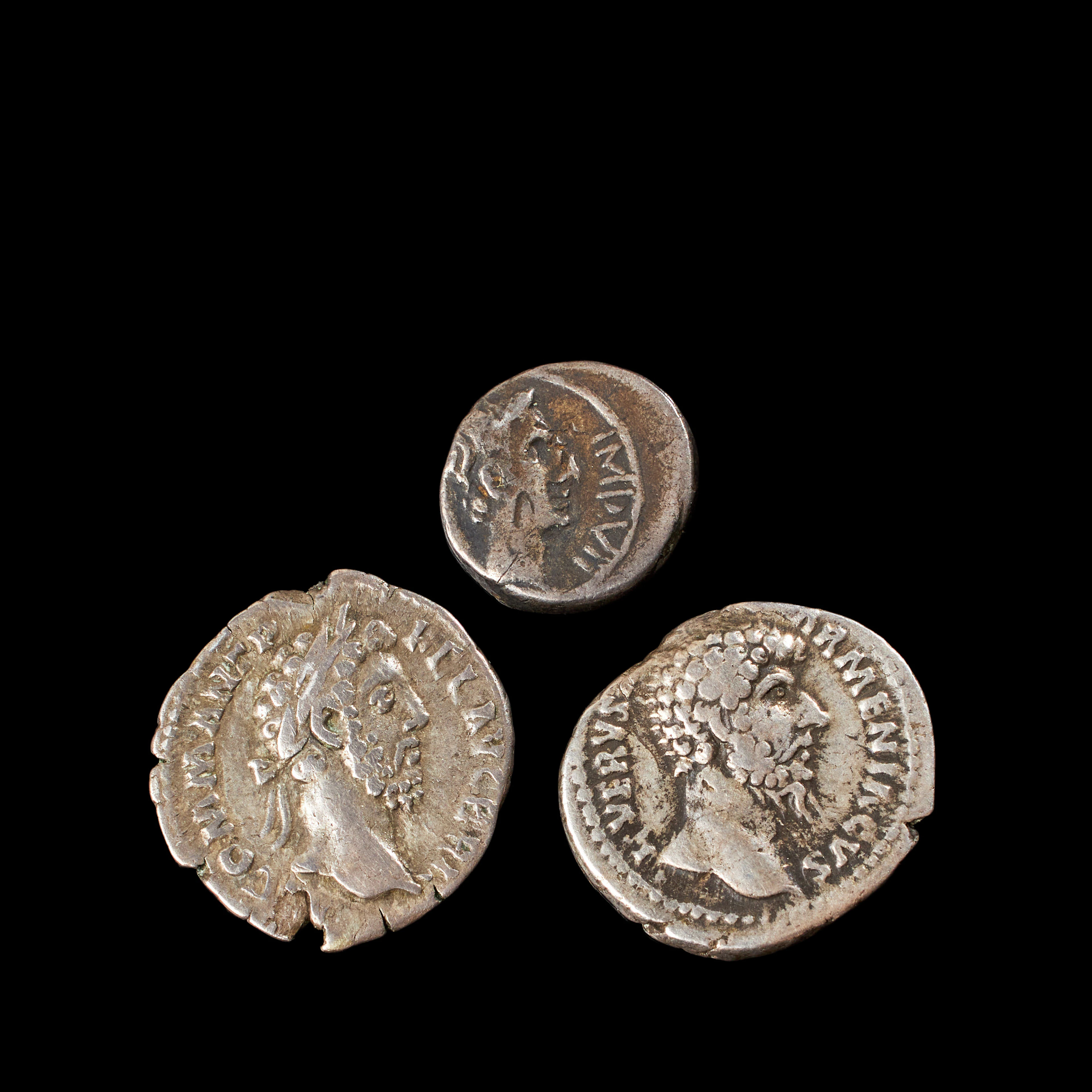 SILVERMYNT 3 st, romerska, Lucius Verus, denarius präglad i Rom 163-164