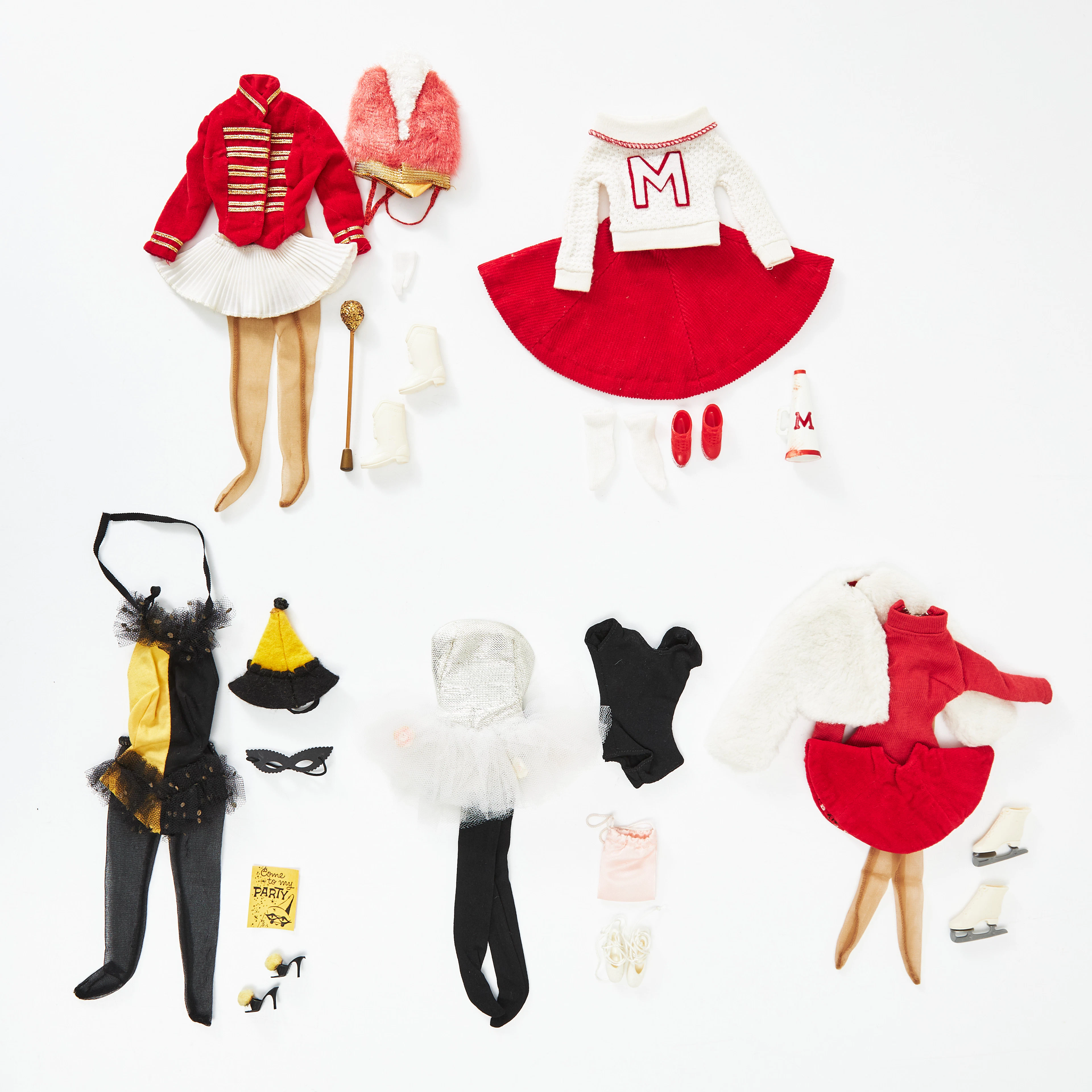 BARBIE, Outfits (5), #875 Drum Majorette, #876 Cheerleader, #942 Icebreaker