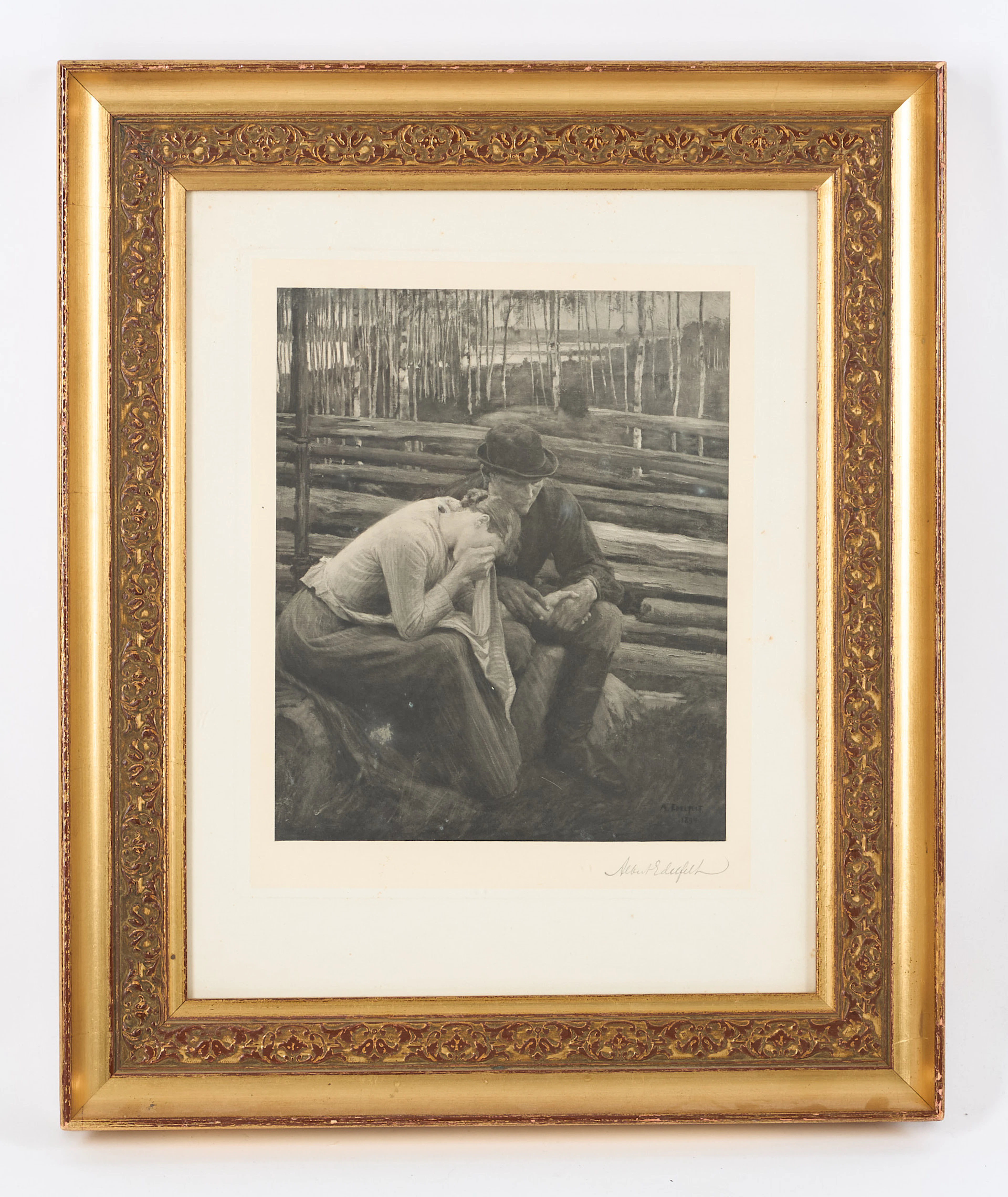 ALBERT EDELFELT. HELIOGRAVYR, "Sorg", signerad.