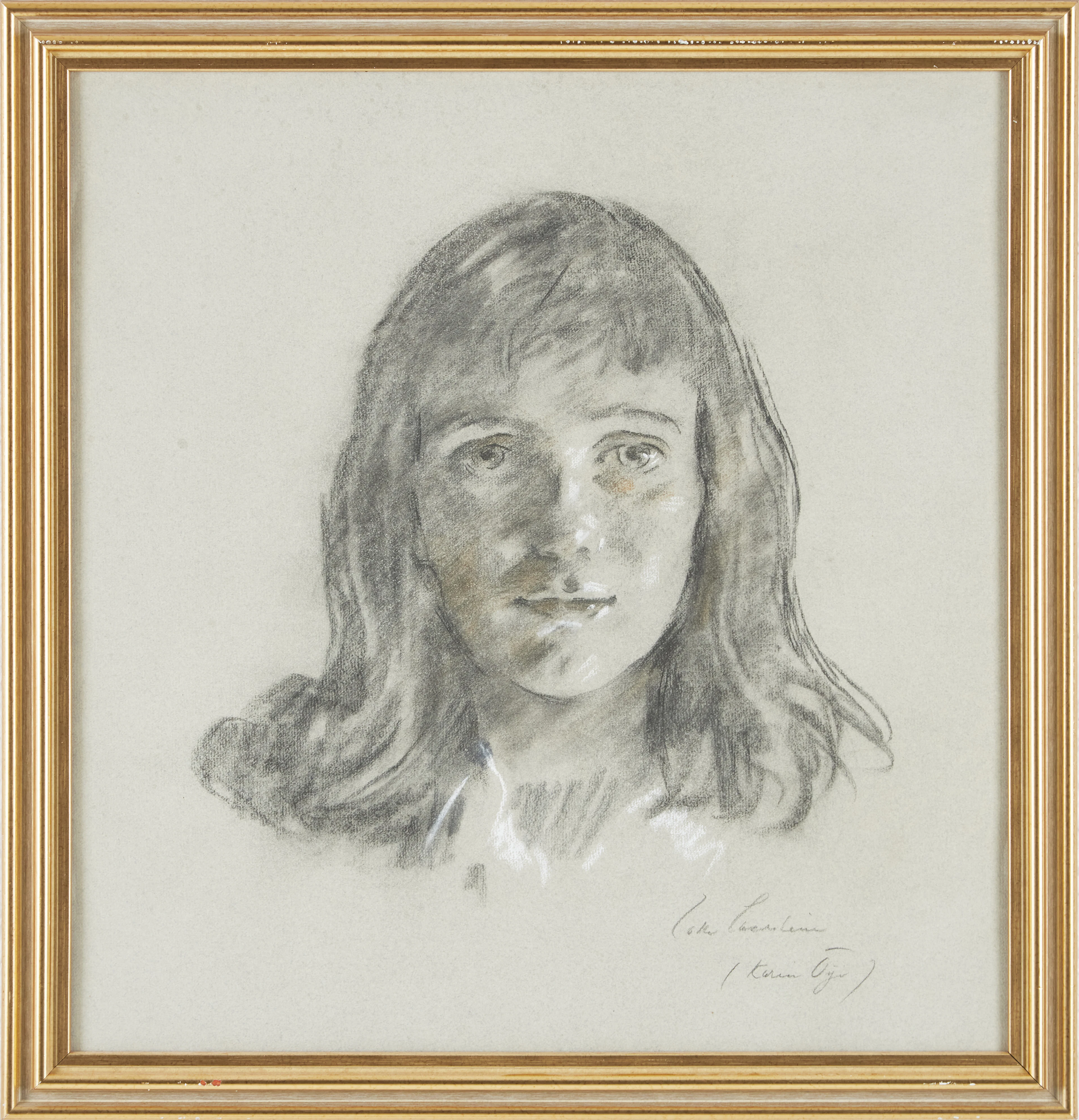 LOTTE LASERSTEIN. Porträtt, kolteckning, signerad.