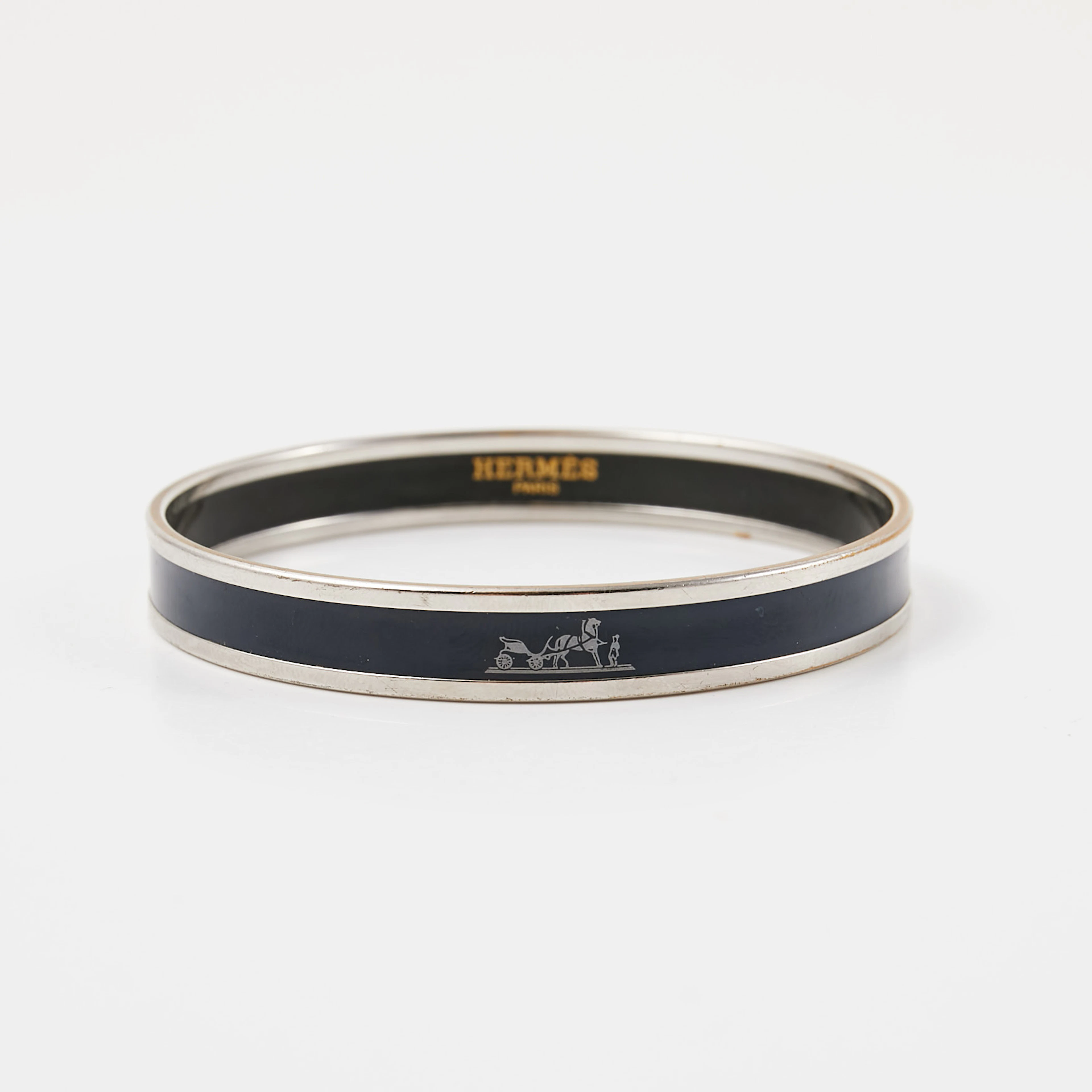 HERMÈS. Armring, svart emalj- och palladiumpläterad metall, Made in