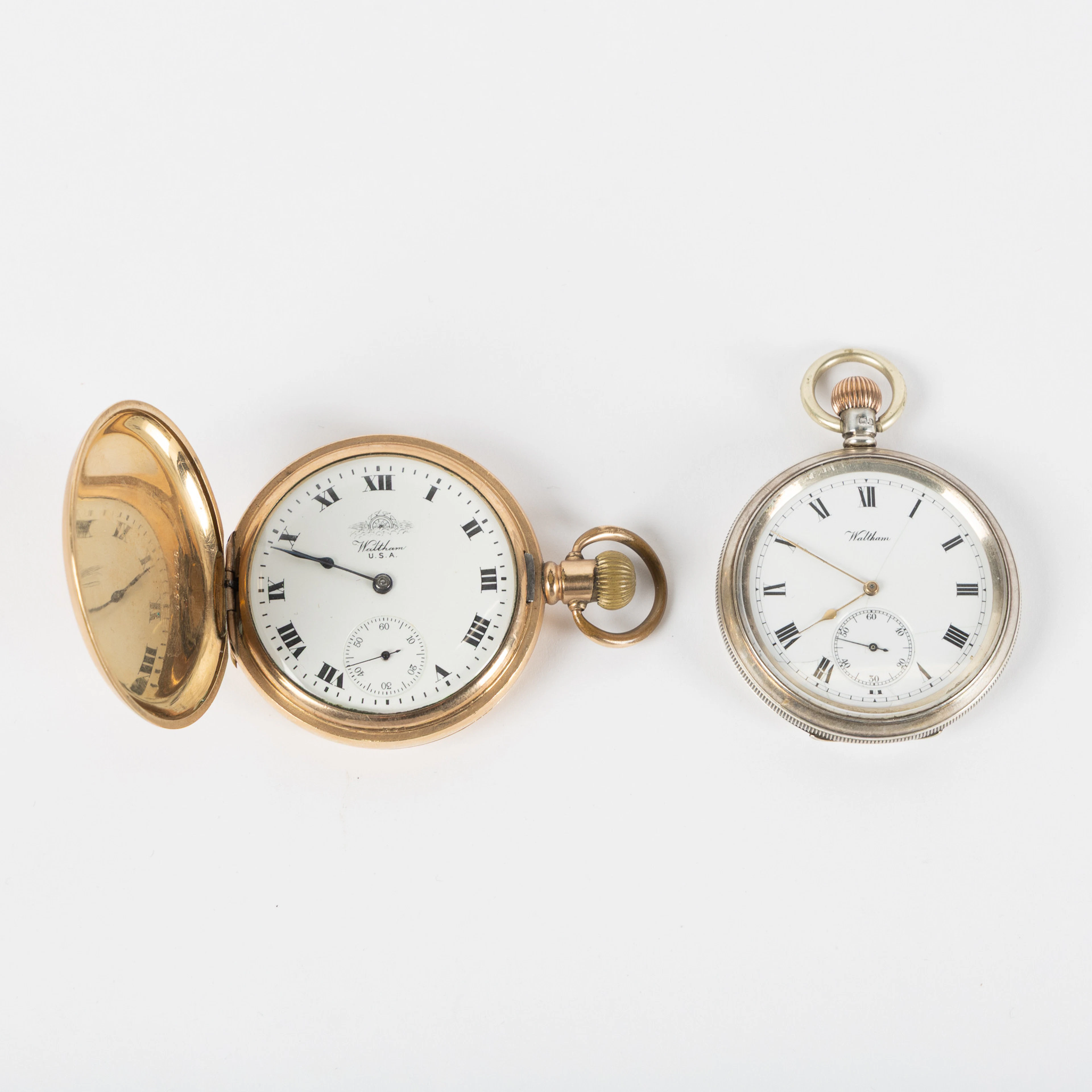 WALTHAM, fickur, 2 st varav 1 savonett, 4,8 mm samt 50 mm, silver
