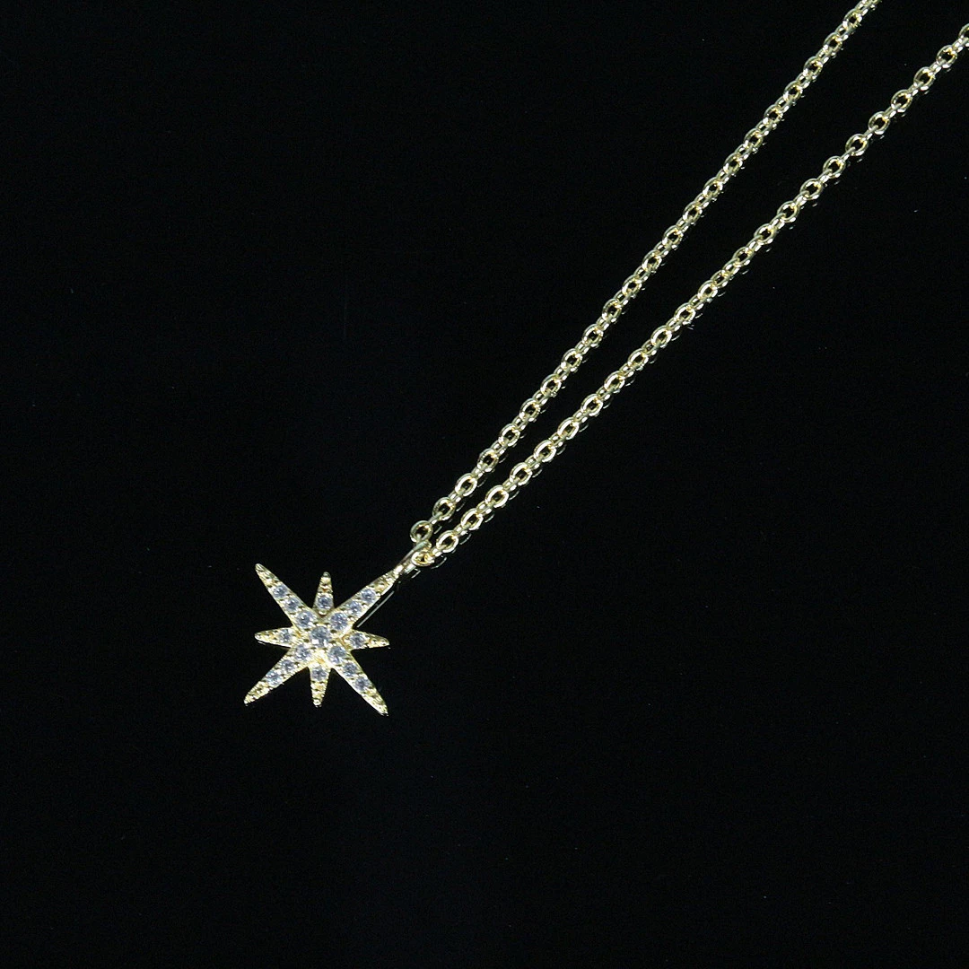 Halskette mit Sternanhänger, besetzt mit Zirkonia, 925er Sterlingsilber