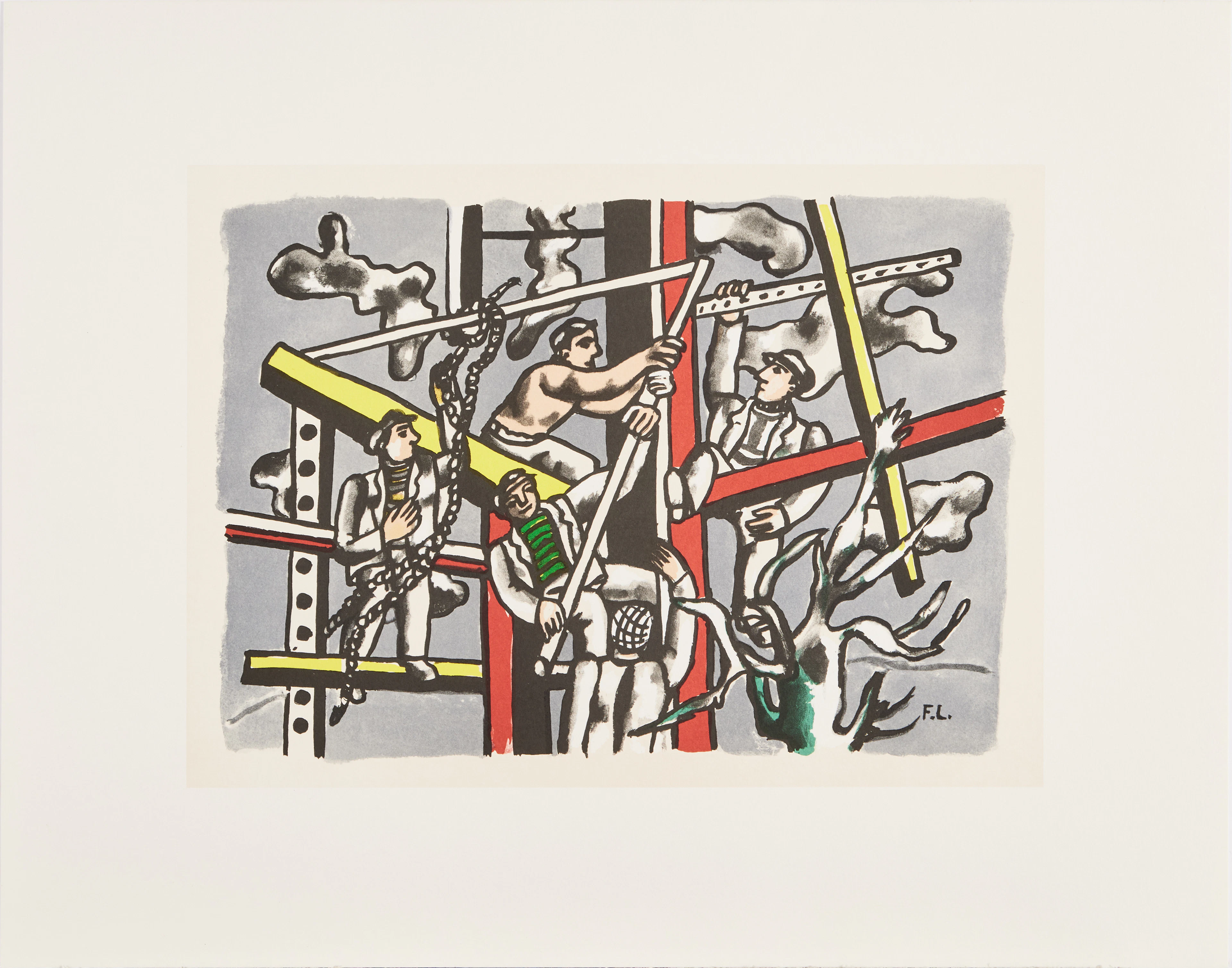FERNAND LEGÉR (1881-1955). Efter: Byggarbetare, färglitografi, monogramsignerad