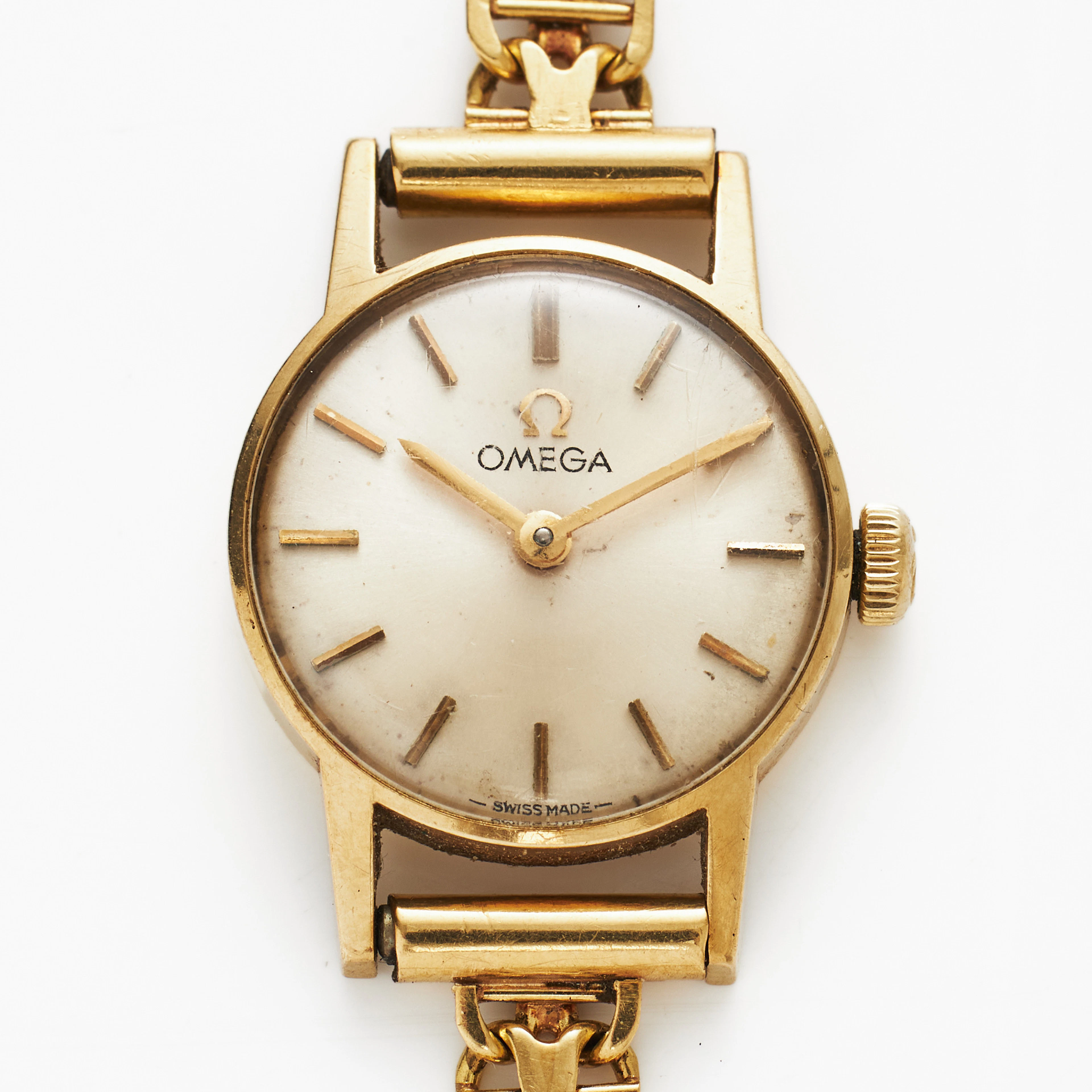 OMEGA, armbandsur, 19 mm, 14K guld, x-länk med stav i 18K guld, ca 1965.