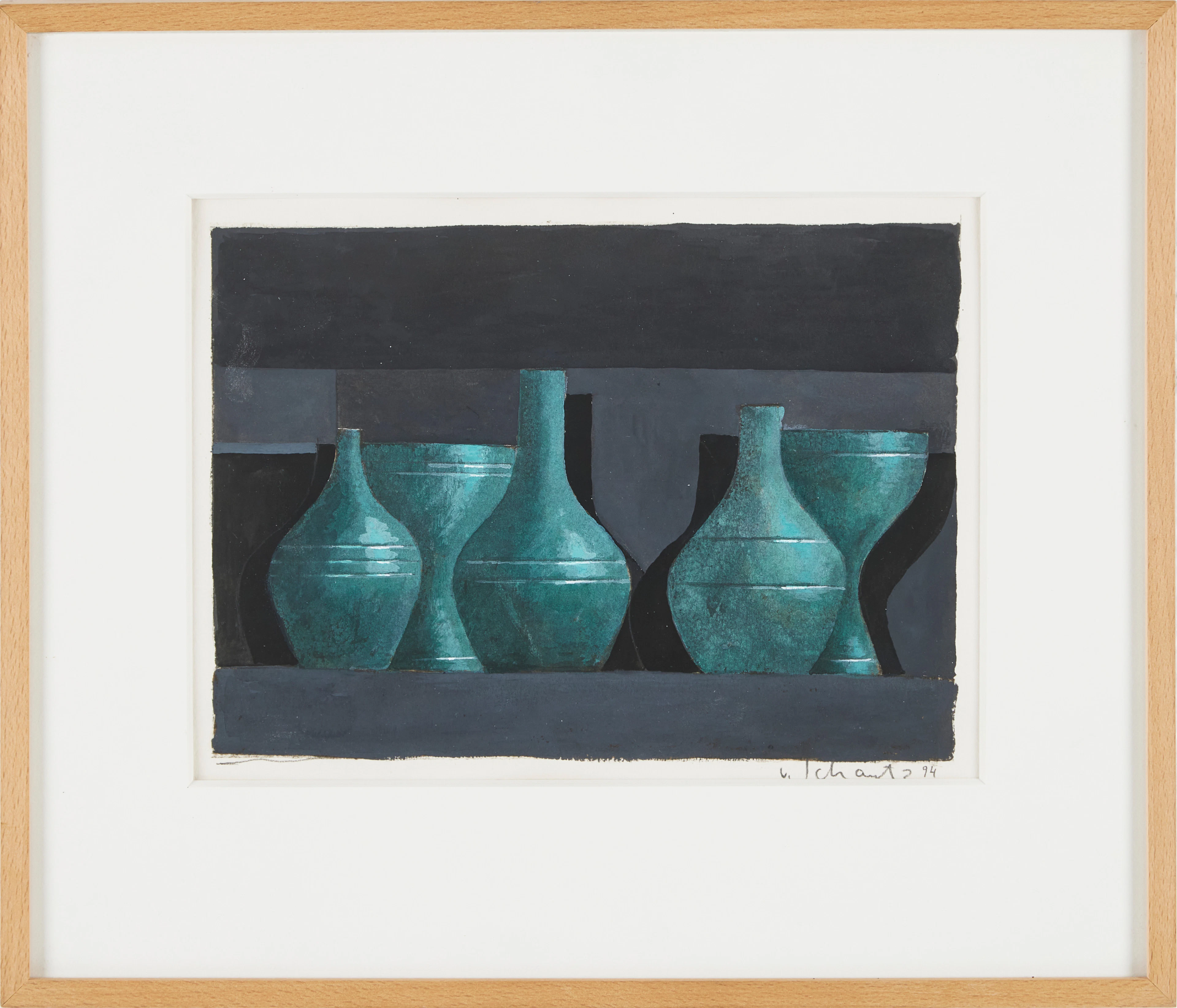 PHILIP VON SCHANTZ. Stilleben med vaser, gouache på papper, signerad
