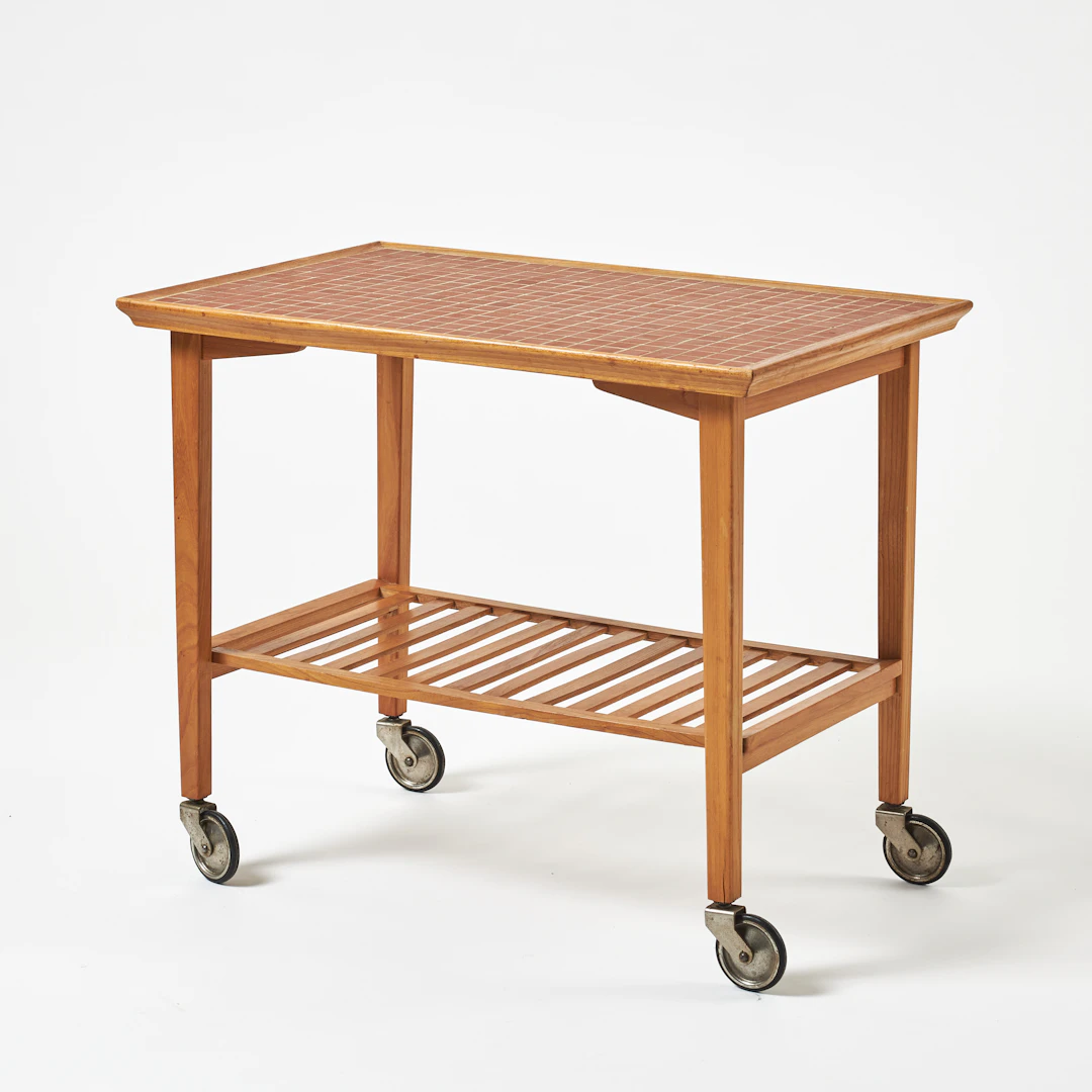 SERVERINGSVAGN, 1940/50-tal, Swedish Modern, alm med skiva i terrakottafärgad
