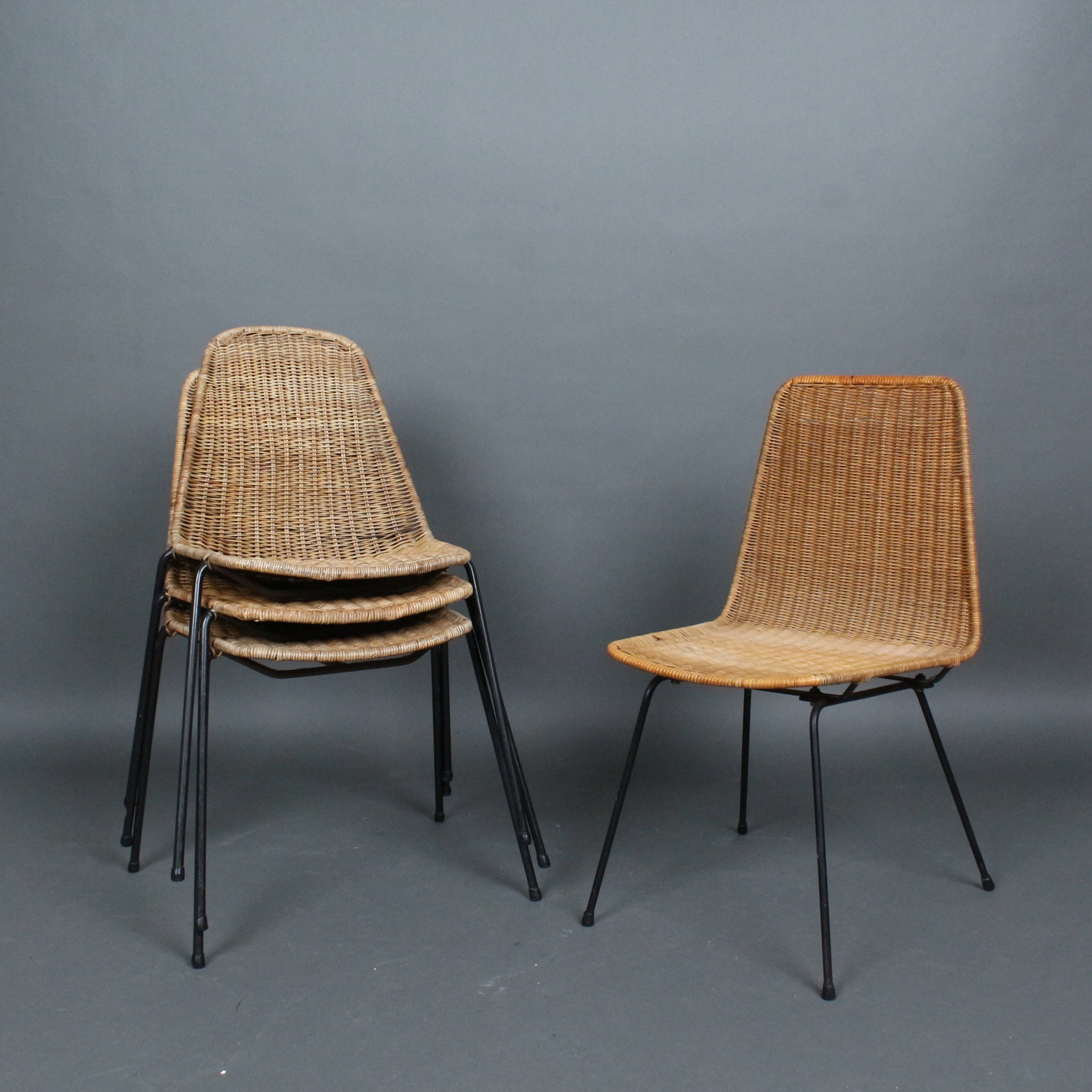 GIANFRANCO LEGLER (U.A.). Set Stühle u.a. Modell 'Basket Chair', 1950er