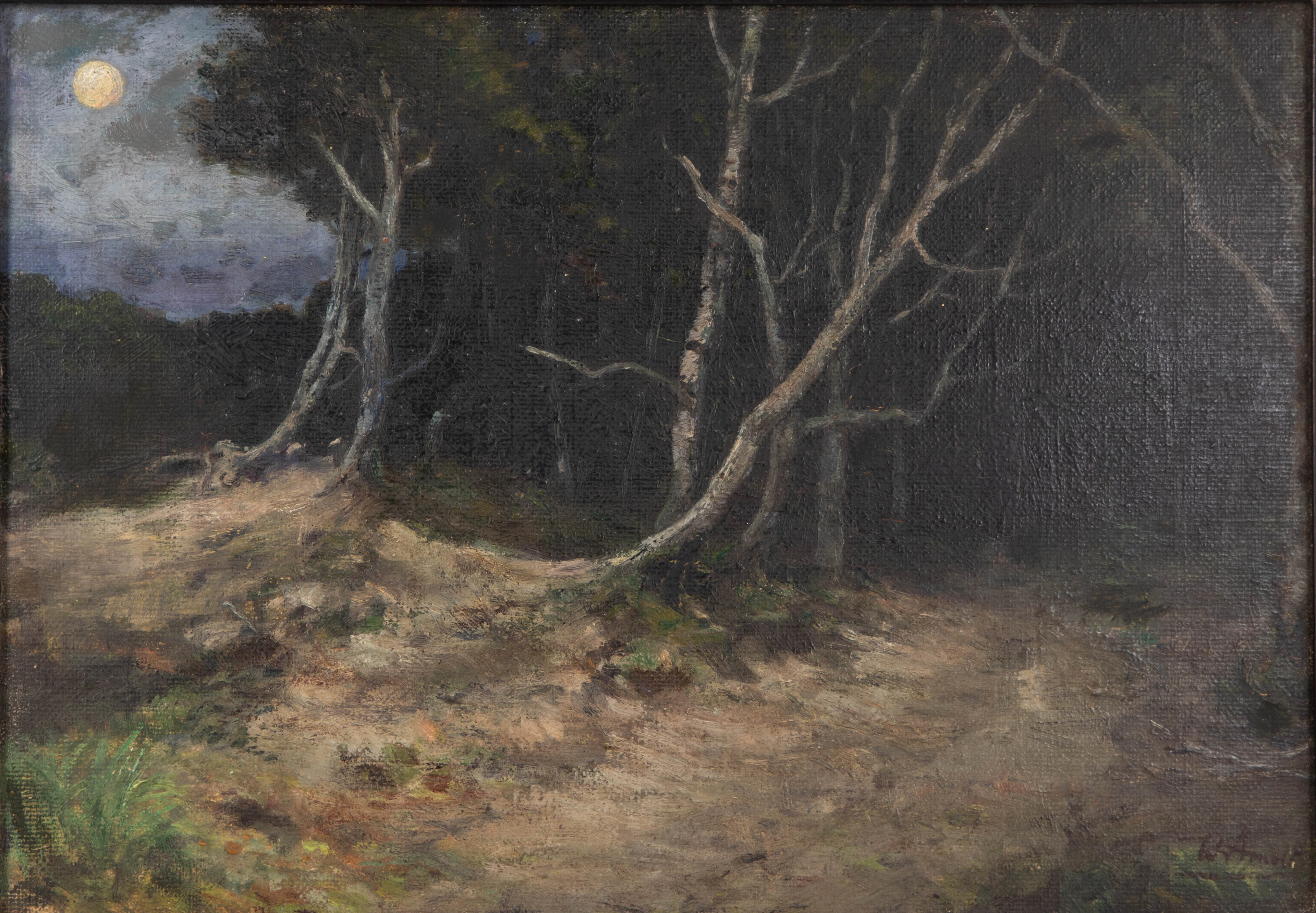 WILHELM ARNOLD (1868- NACH 1914). Waldweg im Mondschein.