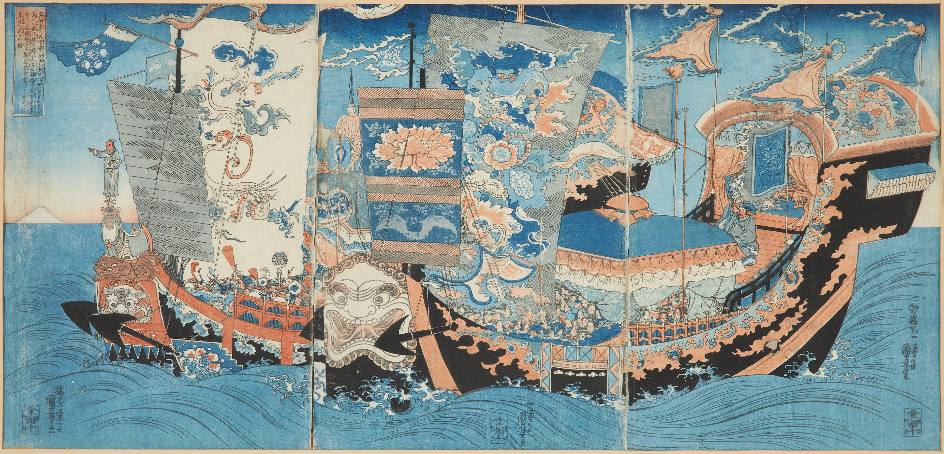 UTAGAWA KUNIYOSHI. Triptyk, "The First Emperor of the Qin Dynasty..."