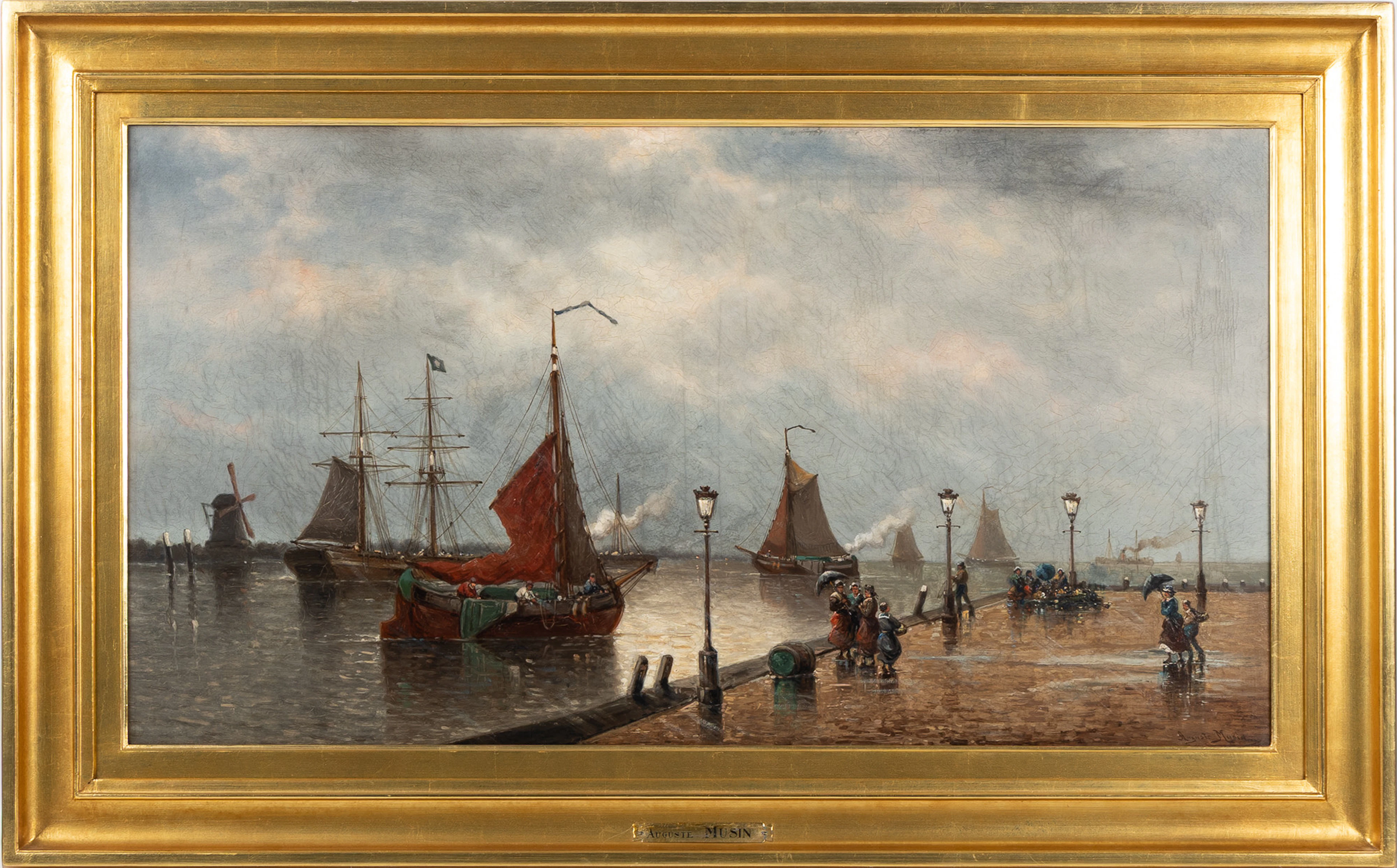 AUGUSTE HENRI MUSIN (BELGIEN, 1852-1923). "Journée Pluvieuse - Quai