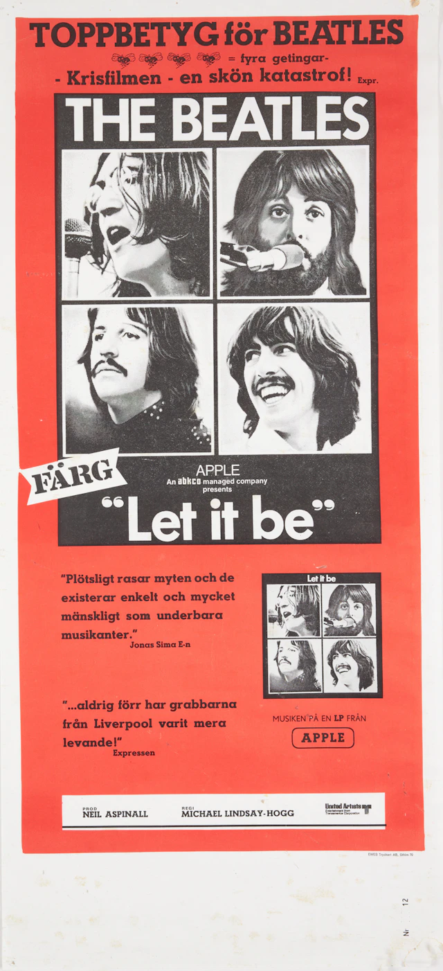 THE BEATLES, svensk filmaffisch, "Let it be", märkt EWES Tryckeri