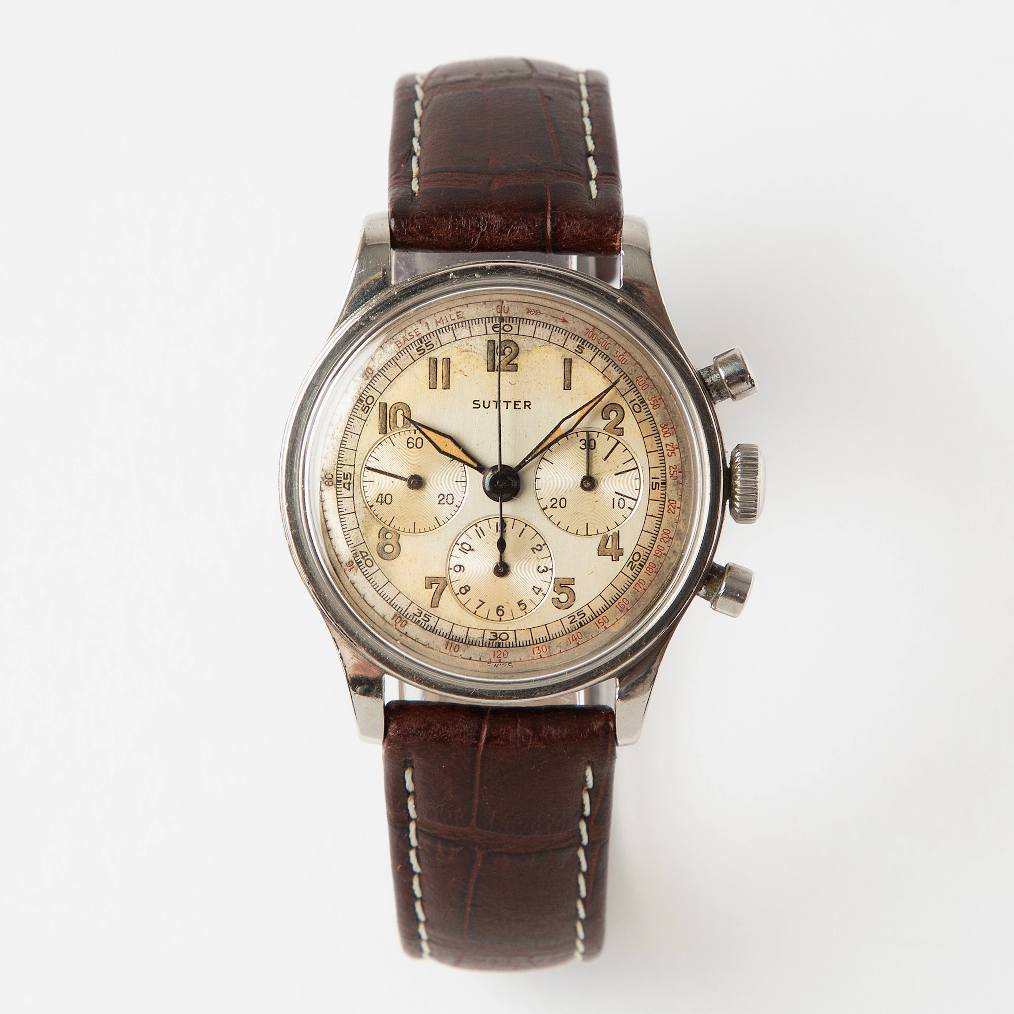 SUTTER (OTTO MARIE INC), armbandsur, kronograf, 35,5 mm, stål, ca 1945.