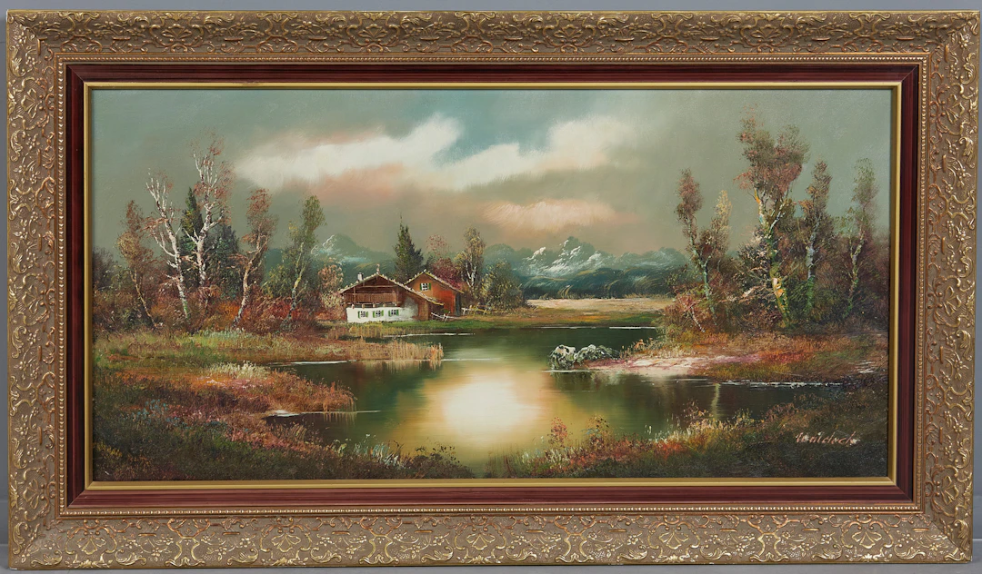 DEUTSCHER KÜNSTLER (20. JH.). Uferlandschaft, Ölgemälde.