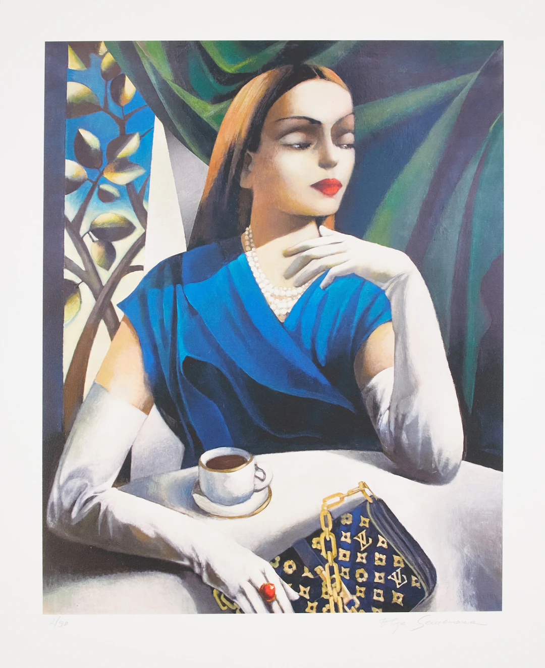 OLGA SEMENOVA. Kvinnoporträtt, litografi, signerad och numrerad 2/90.