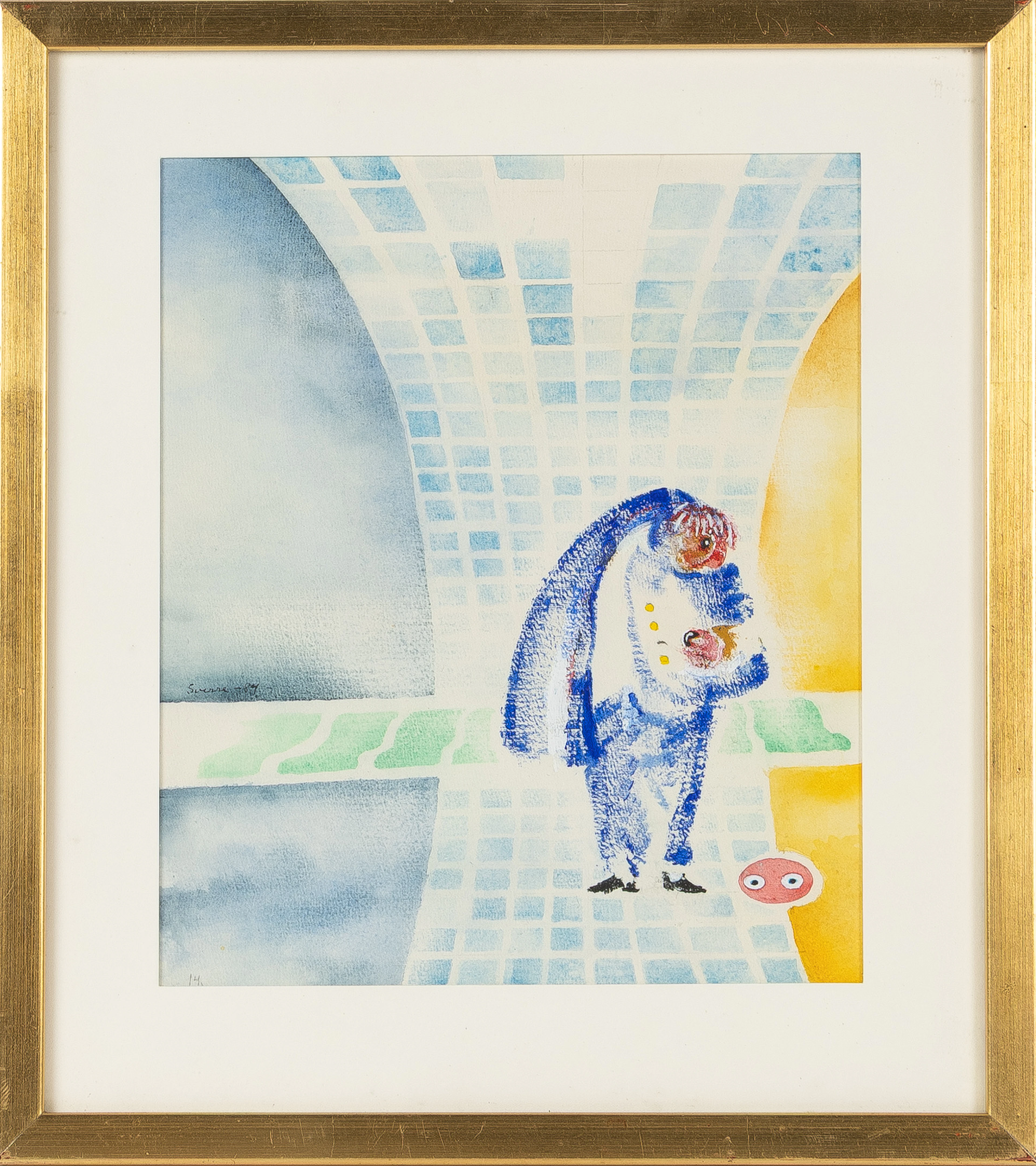 SVERRE ERIXSON. "Man i blått", blandteknik, signerad -84.