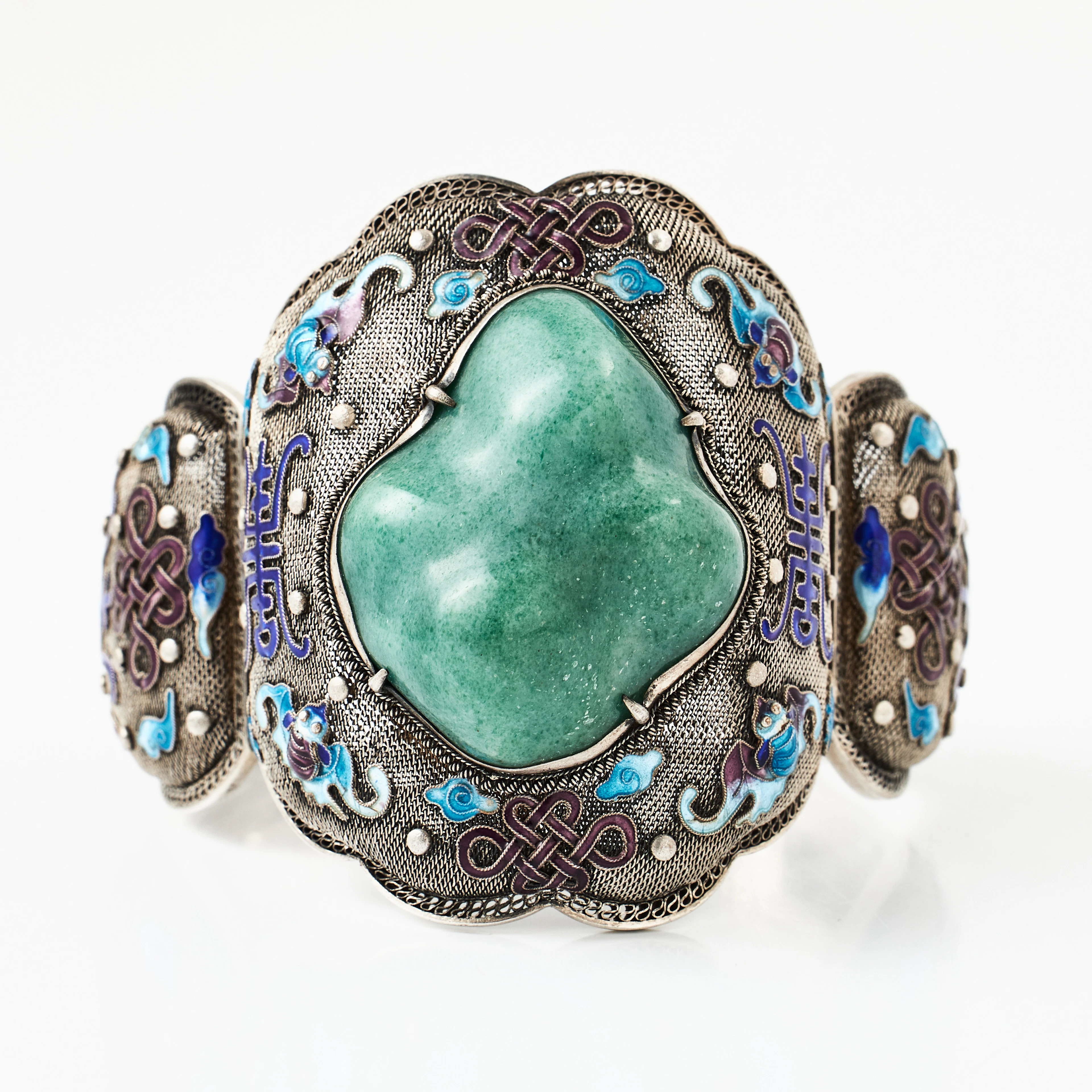 ARMBAND, silver/875, riklig polykrom emaljdekor, mittparti med stor