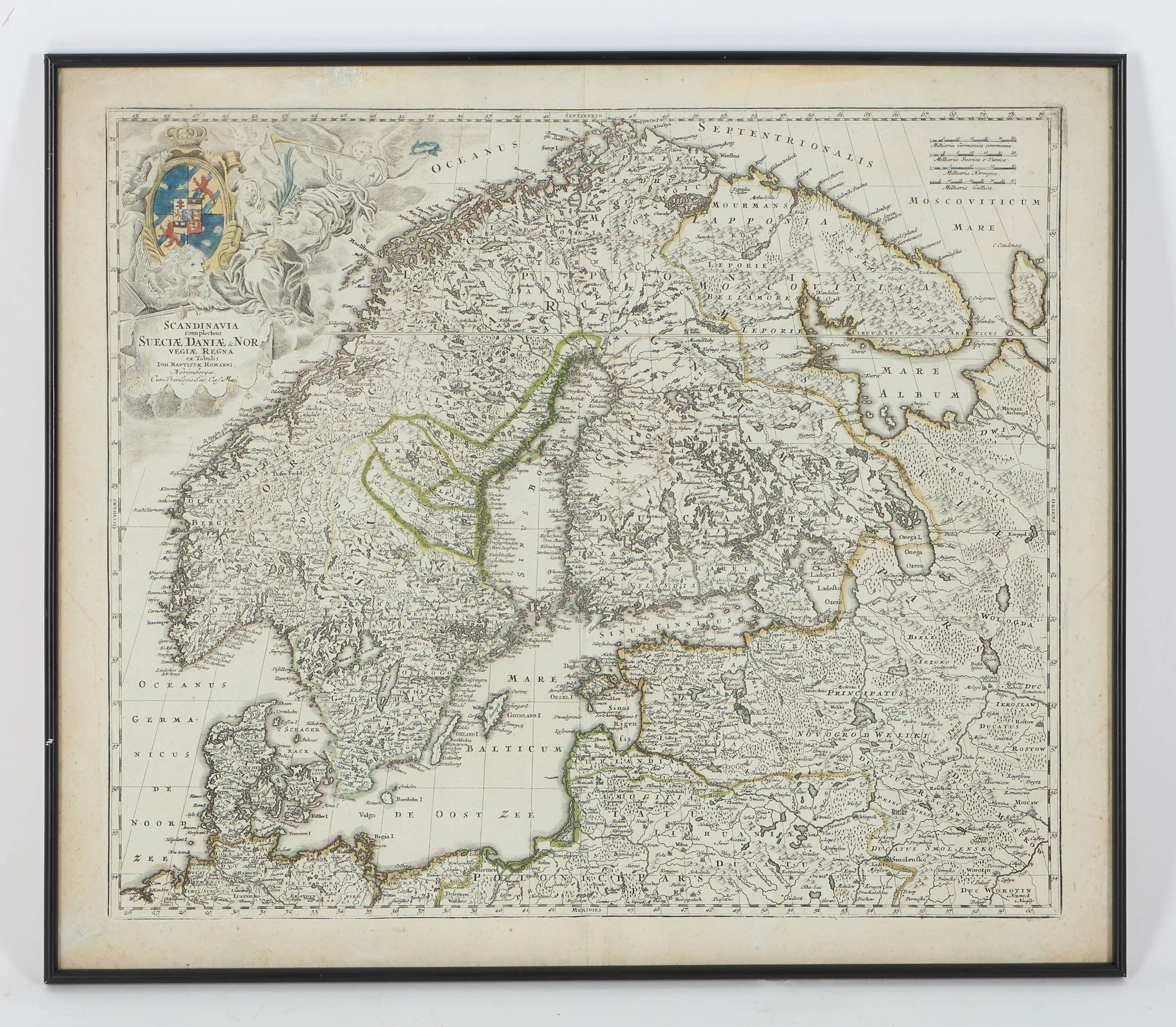 KARTA SKANDINAVIEN AV HOMANN, ca 1730.