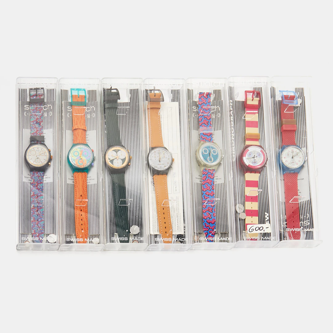 SWATCH, 7 styck, samling armbandsur, quartzkronografer, 1980/1990-tal