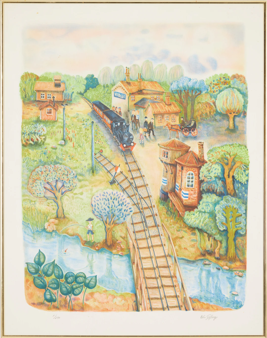 ELIS RYBERG. "Vollsjö station", litografi, signerad och numrerad 5/290.