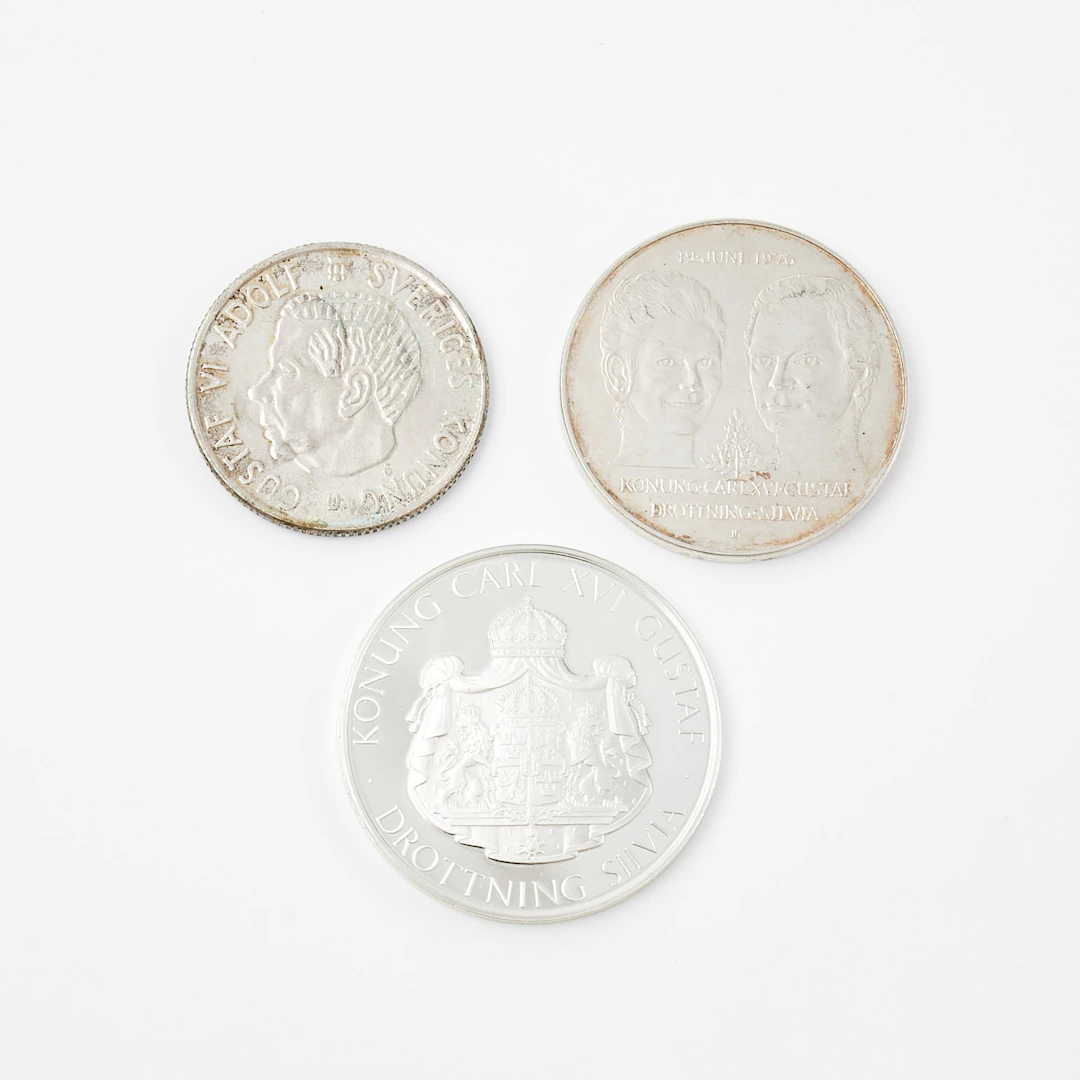 MYNT, 3 st, silver, Gustaf VI Adolf, Carl XVI Gustaf, 1900-talets senare hälft.