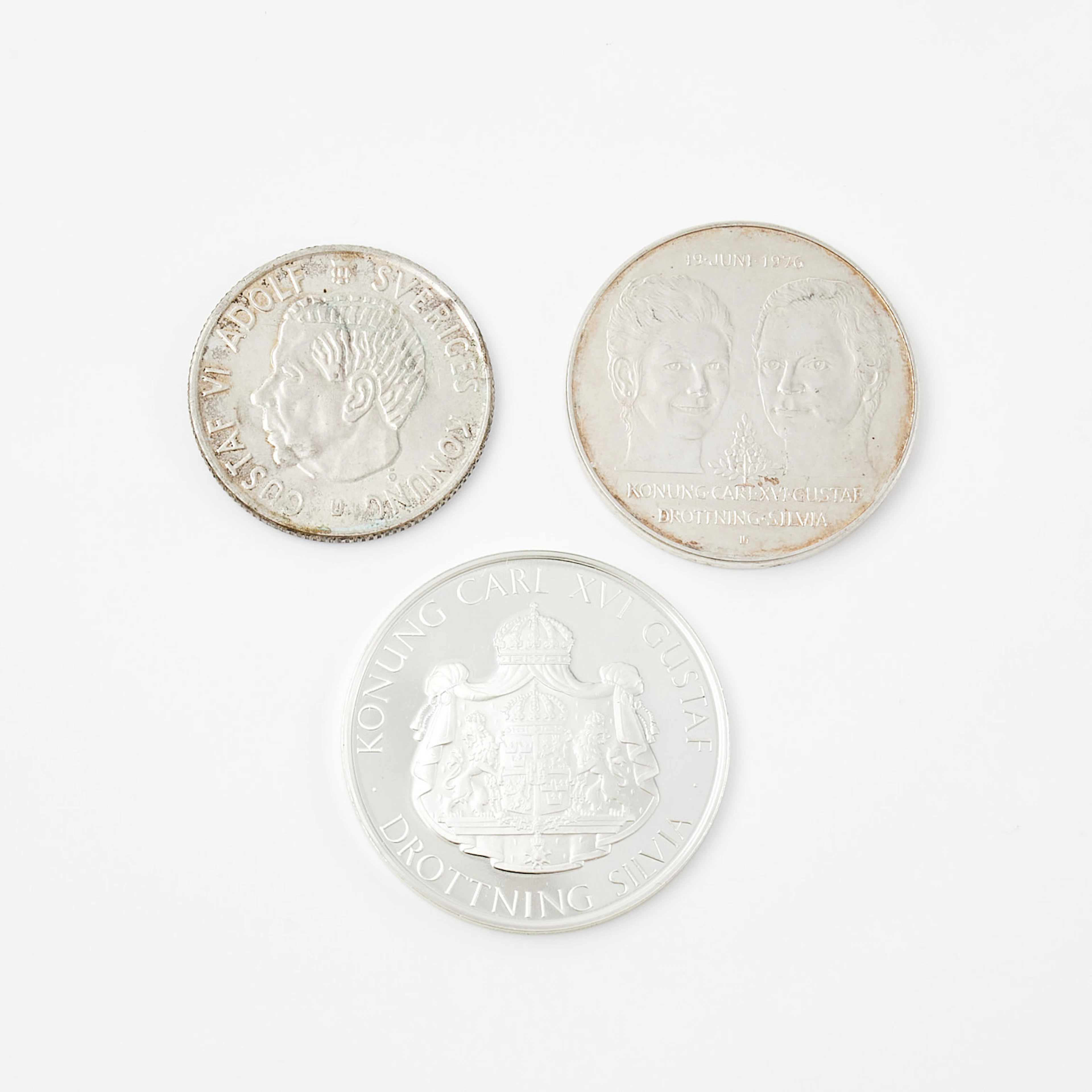 MYNT, 3 st, silver, Gustaf VI Adolf, Carl XVI Gustaf, 1900-talets senare hälft.